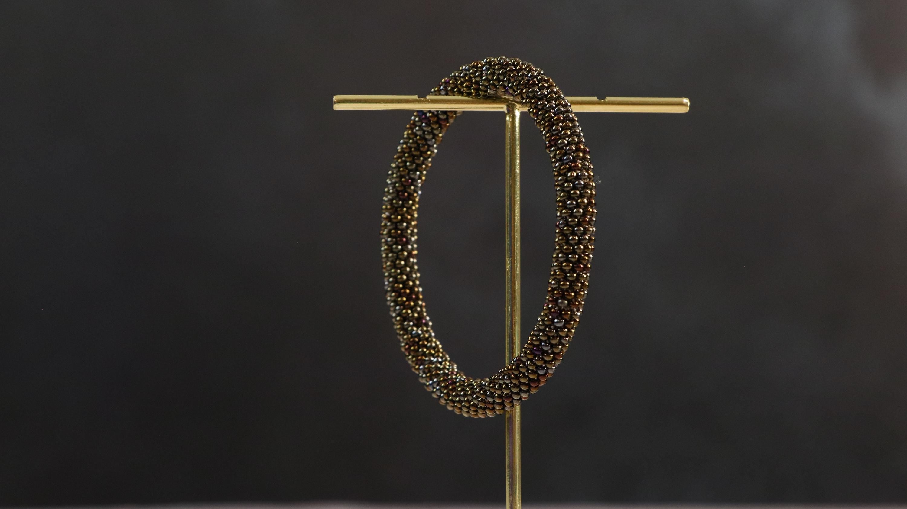 Green Brown Knitted Stretch Bracelet for Women