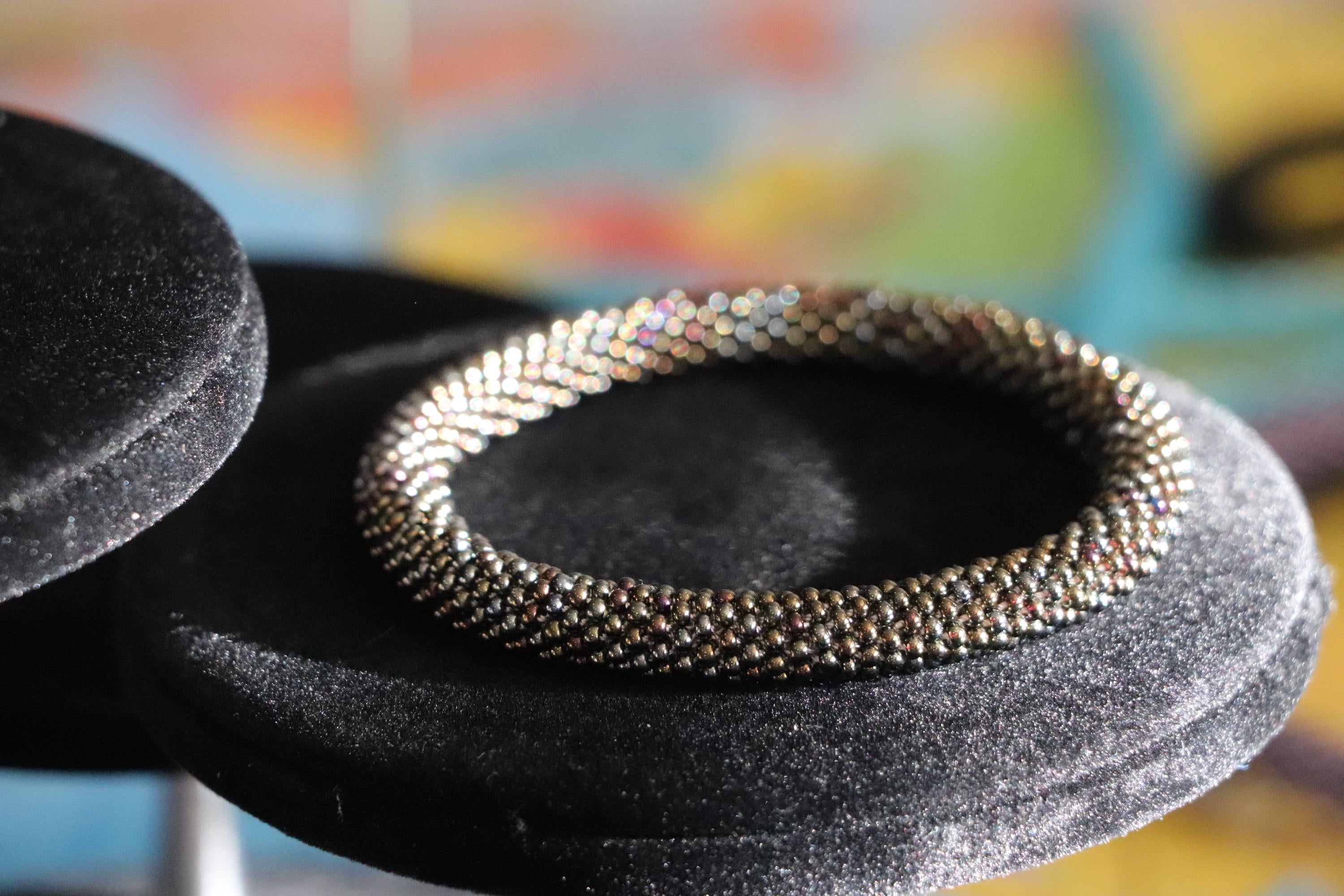 Green Brown Knitted Stretch Bracelet for Women