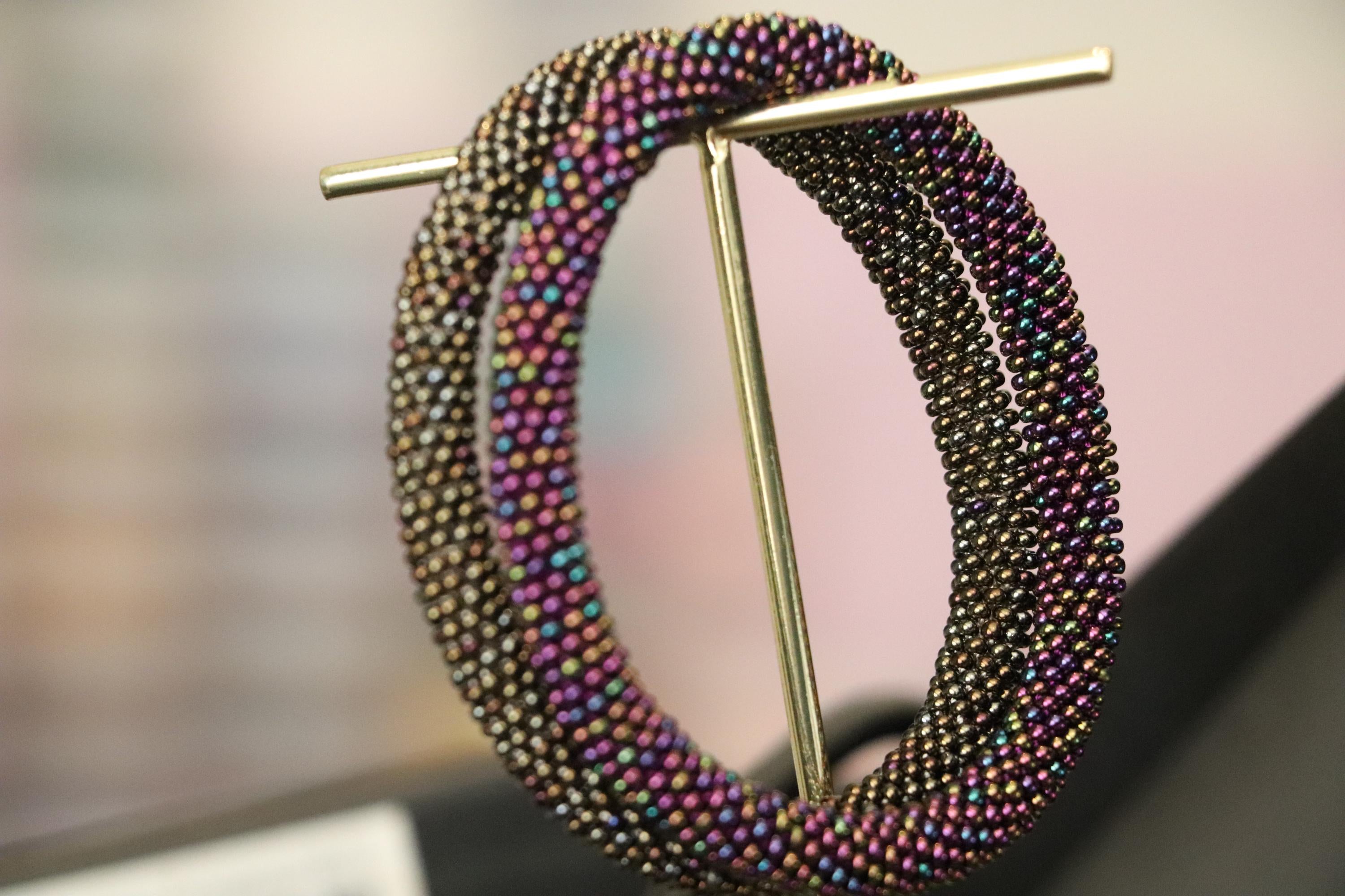 Green Brown Knitted Stretch Bracelet for Women