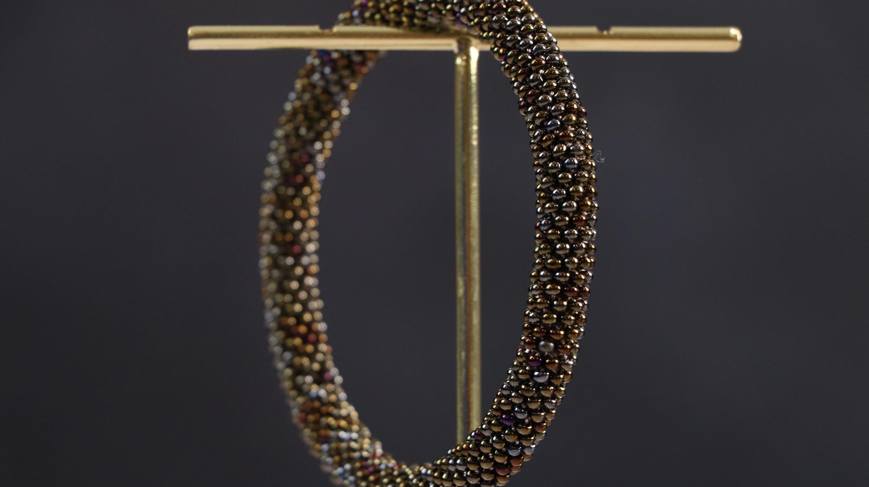 Green Brown Knitted Stretch Bracelet for Women