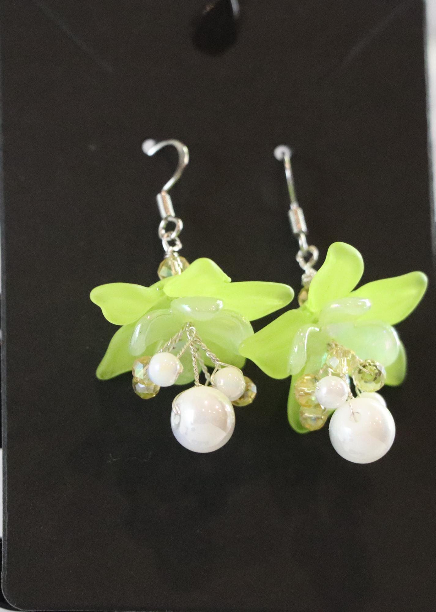 Green Flower Earrings