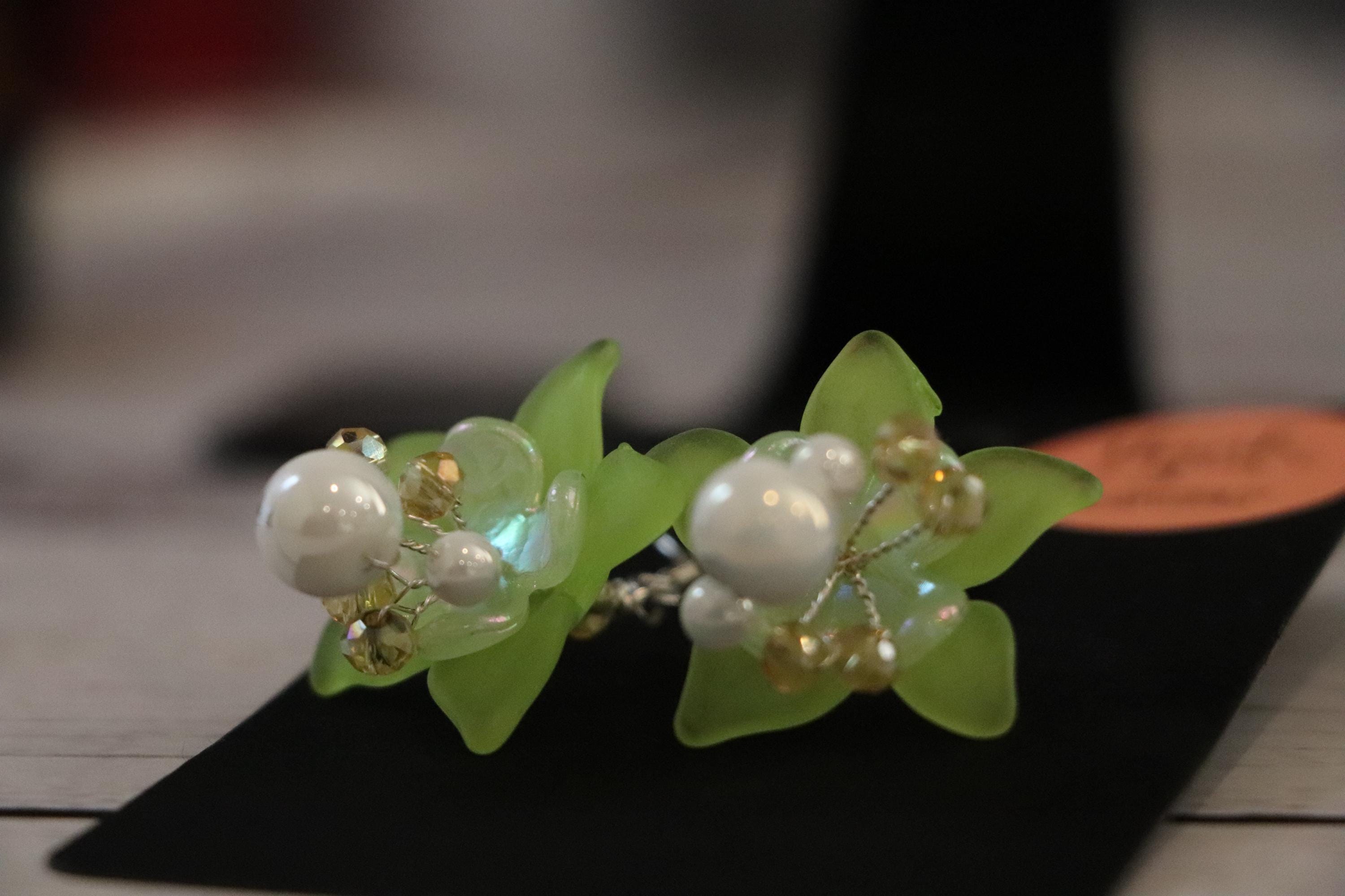 Green Flower Earrings