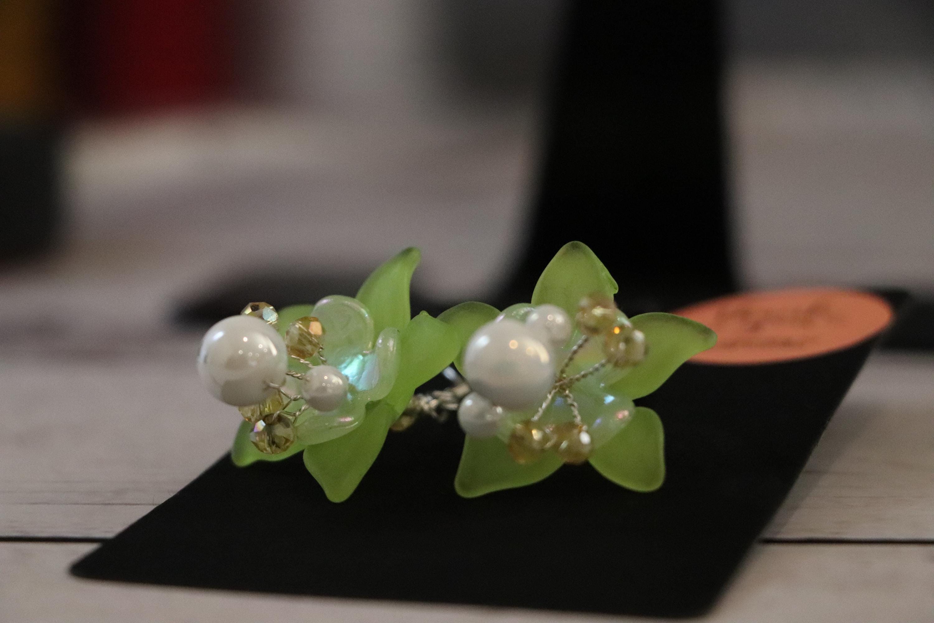 Green Flower Earrings
