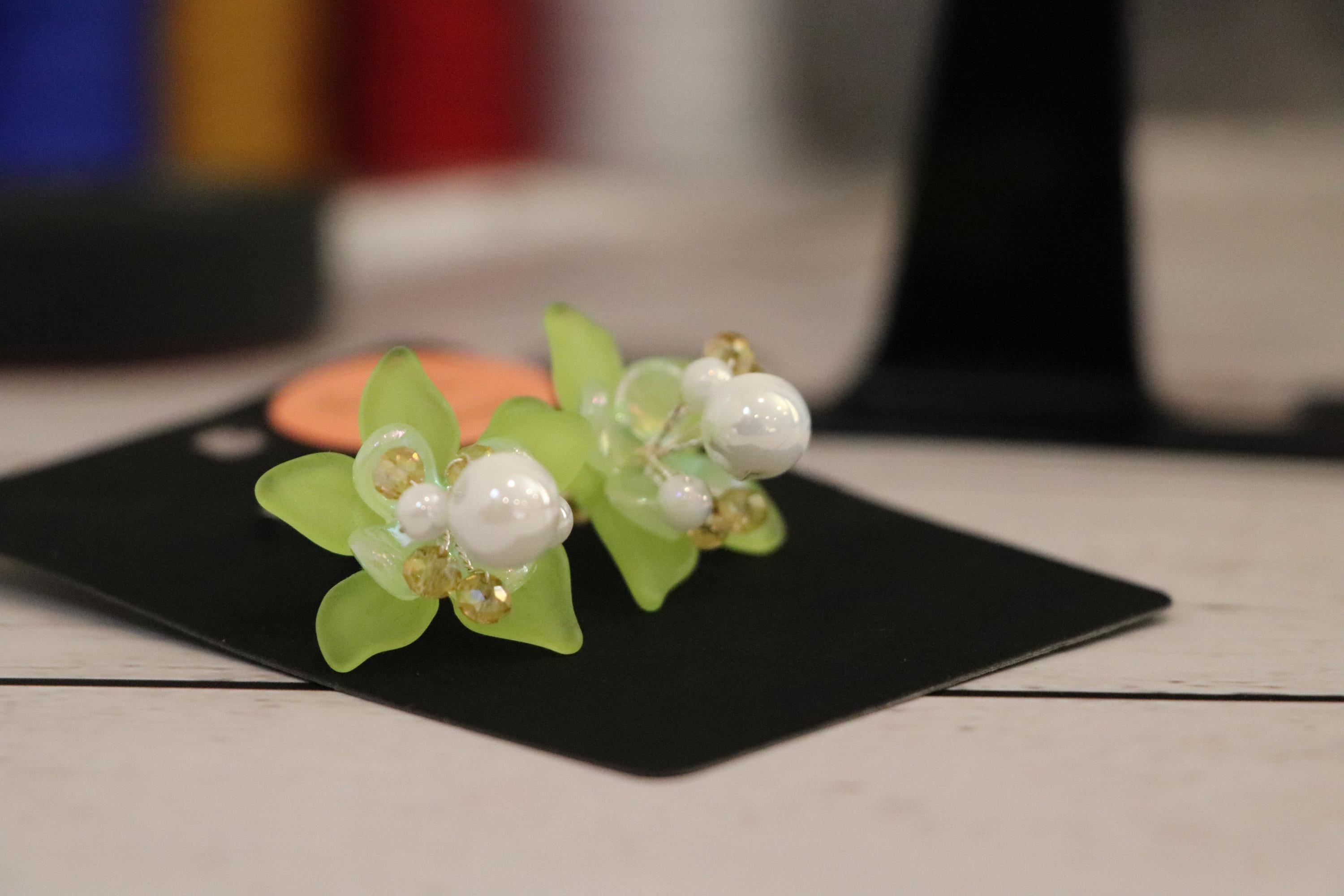 Green Flower Earrings