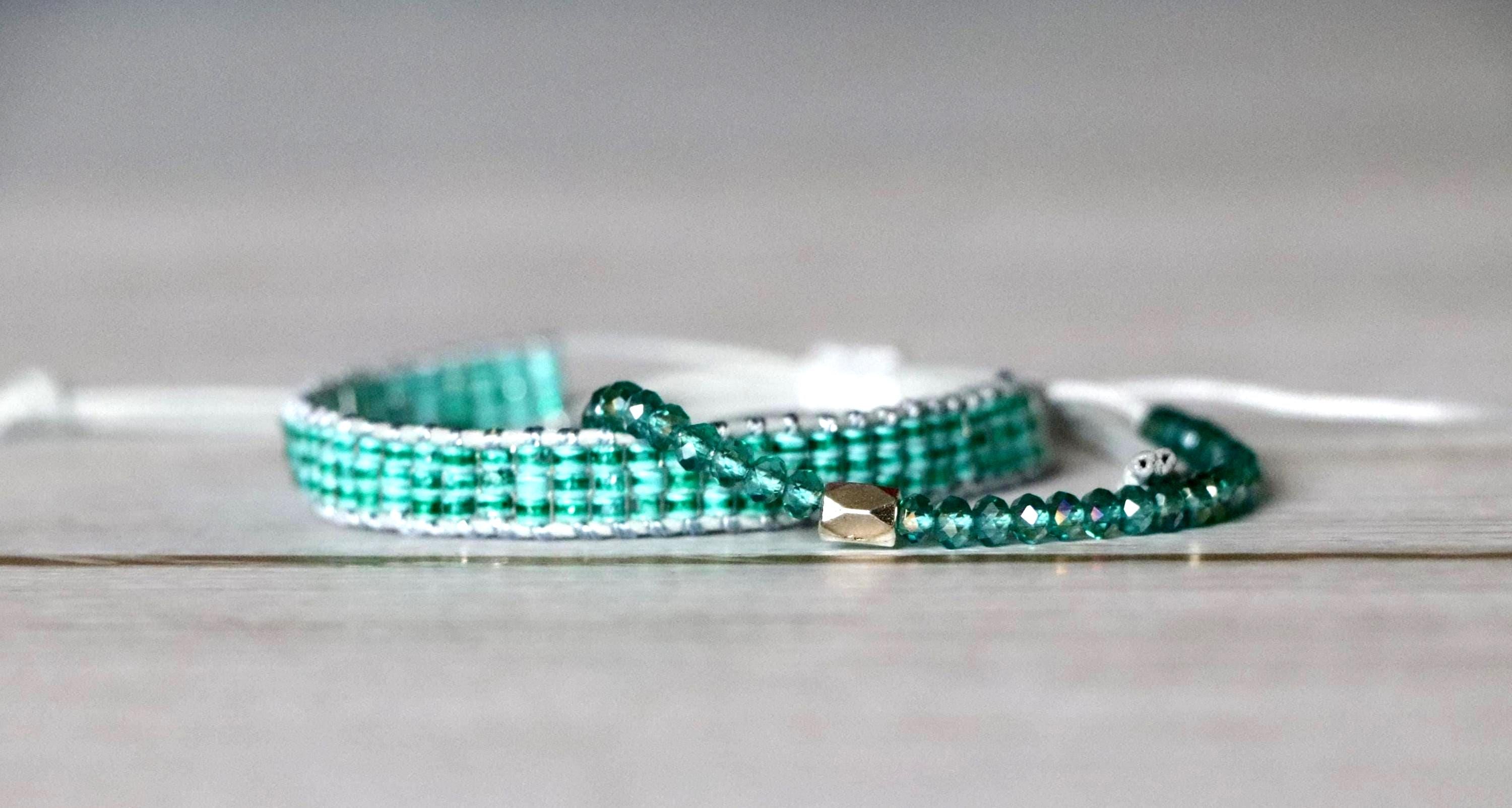 Green Toned Bracelet Set – Handmade Woven and Beaded Bracelets in Matching Shades