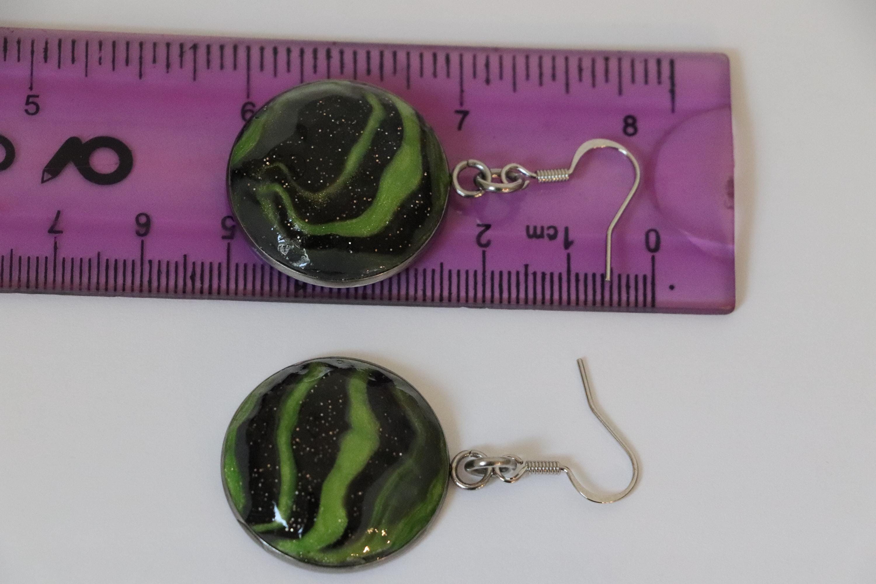 Green and Black Polymer Clay Earrings – Handmade with Metal Backing