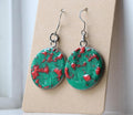 Green and Pink Polymer Clay Earrings – Handmade with Metal Backing, Colorful Gift