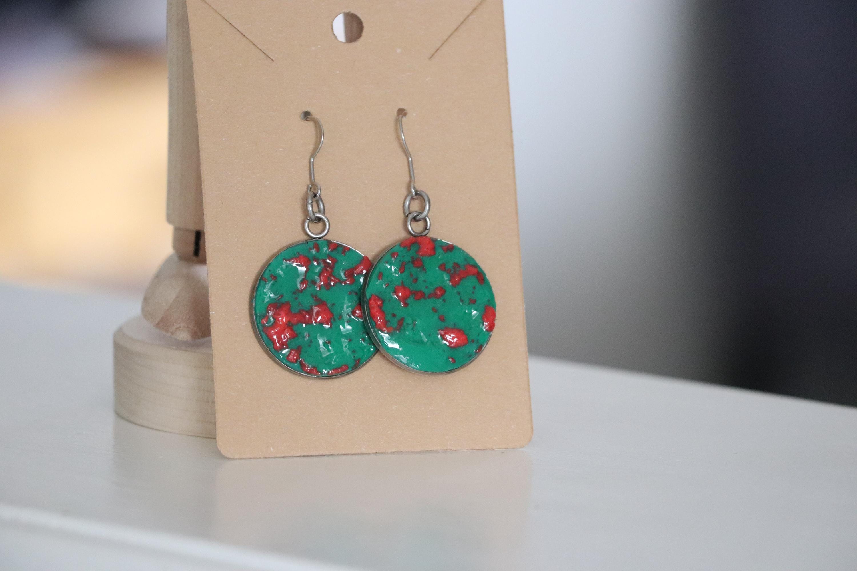 Green and Pink Polymer Clay Earrings – Handmade with Metal Backing, Colorful Gift