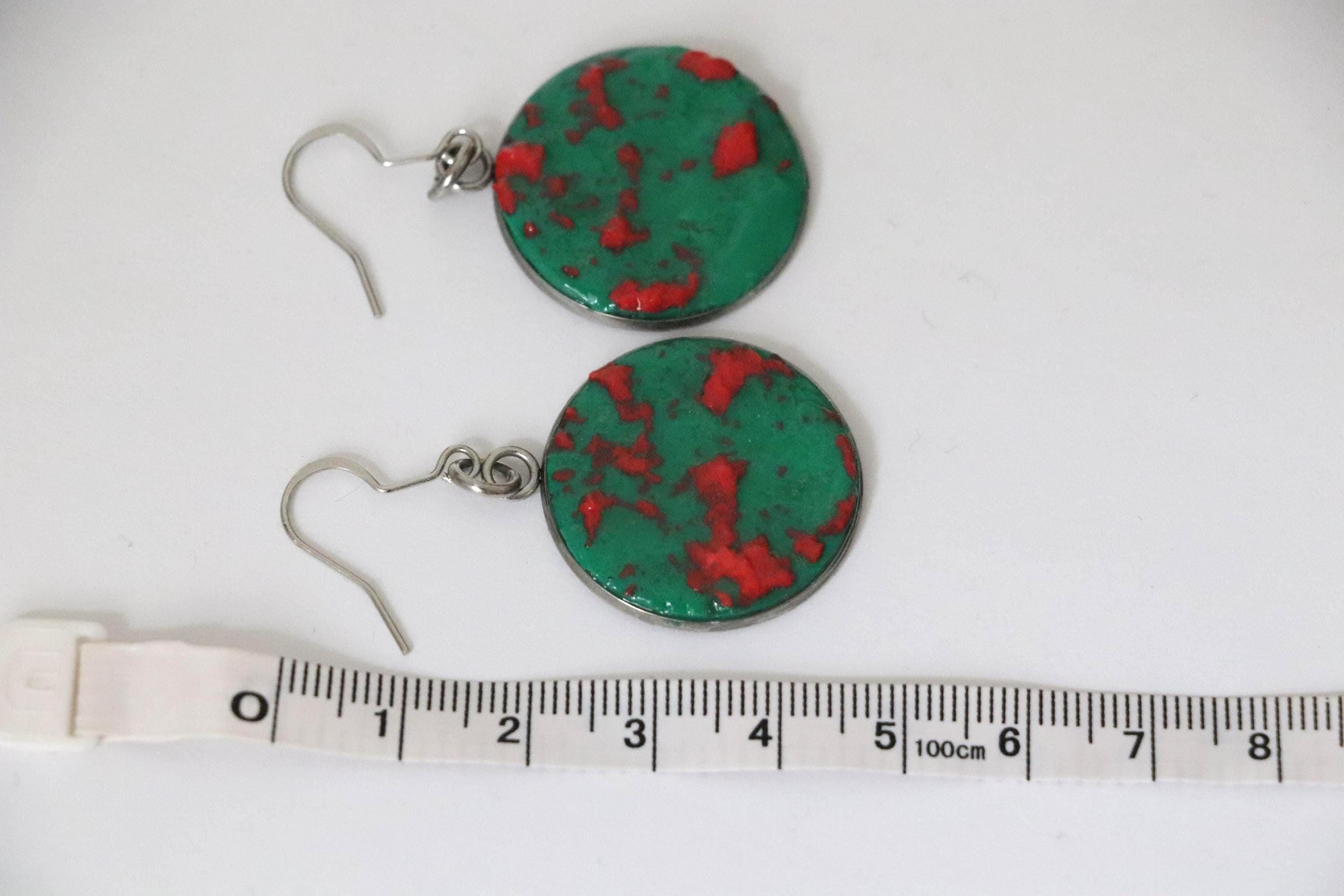 Green and Pink Polymer Clay Earrings – Handmade with Metal Backing, Colorful Gift