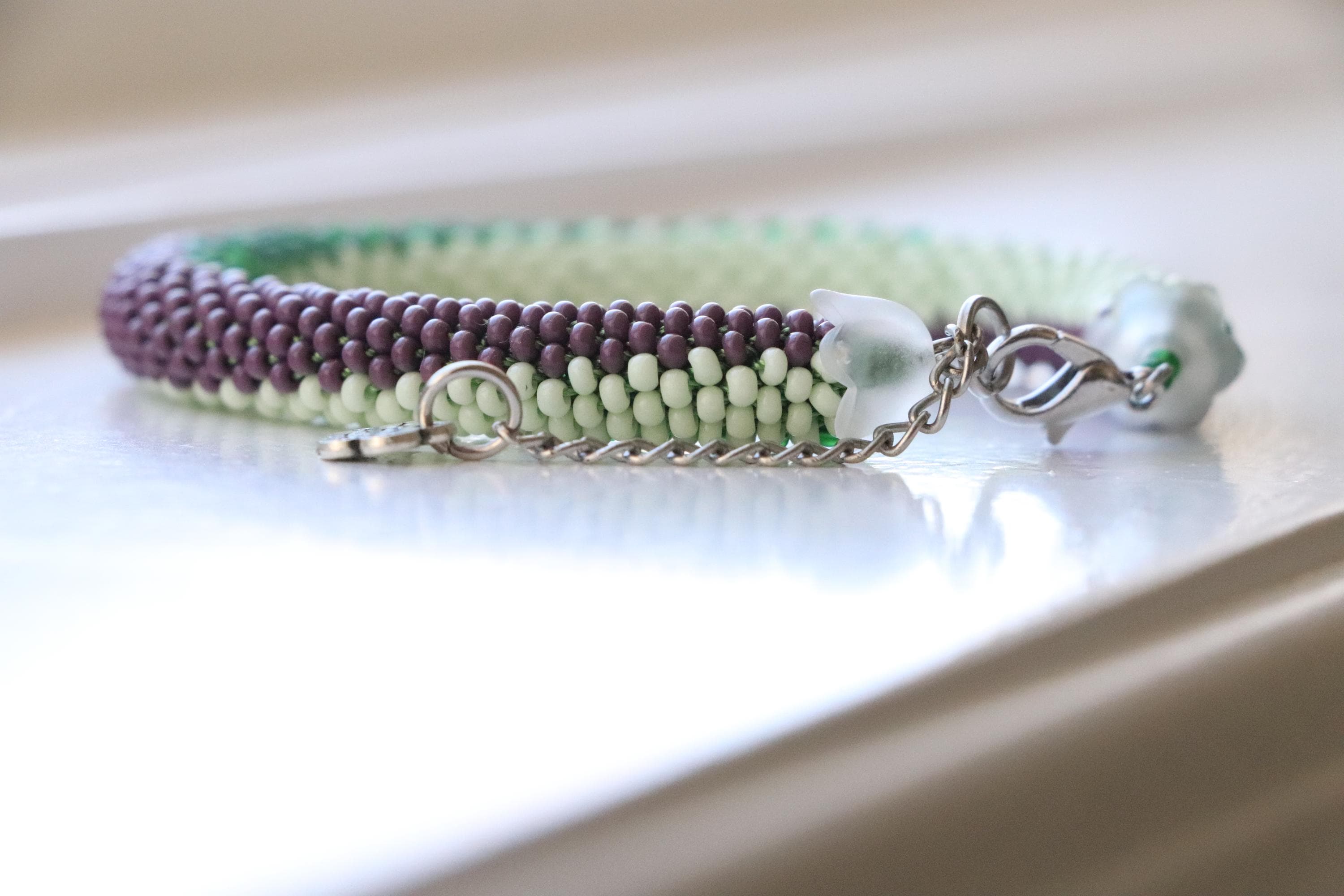 Handcrafted spiral green bracelet