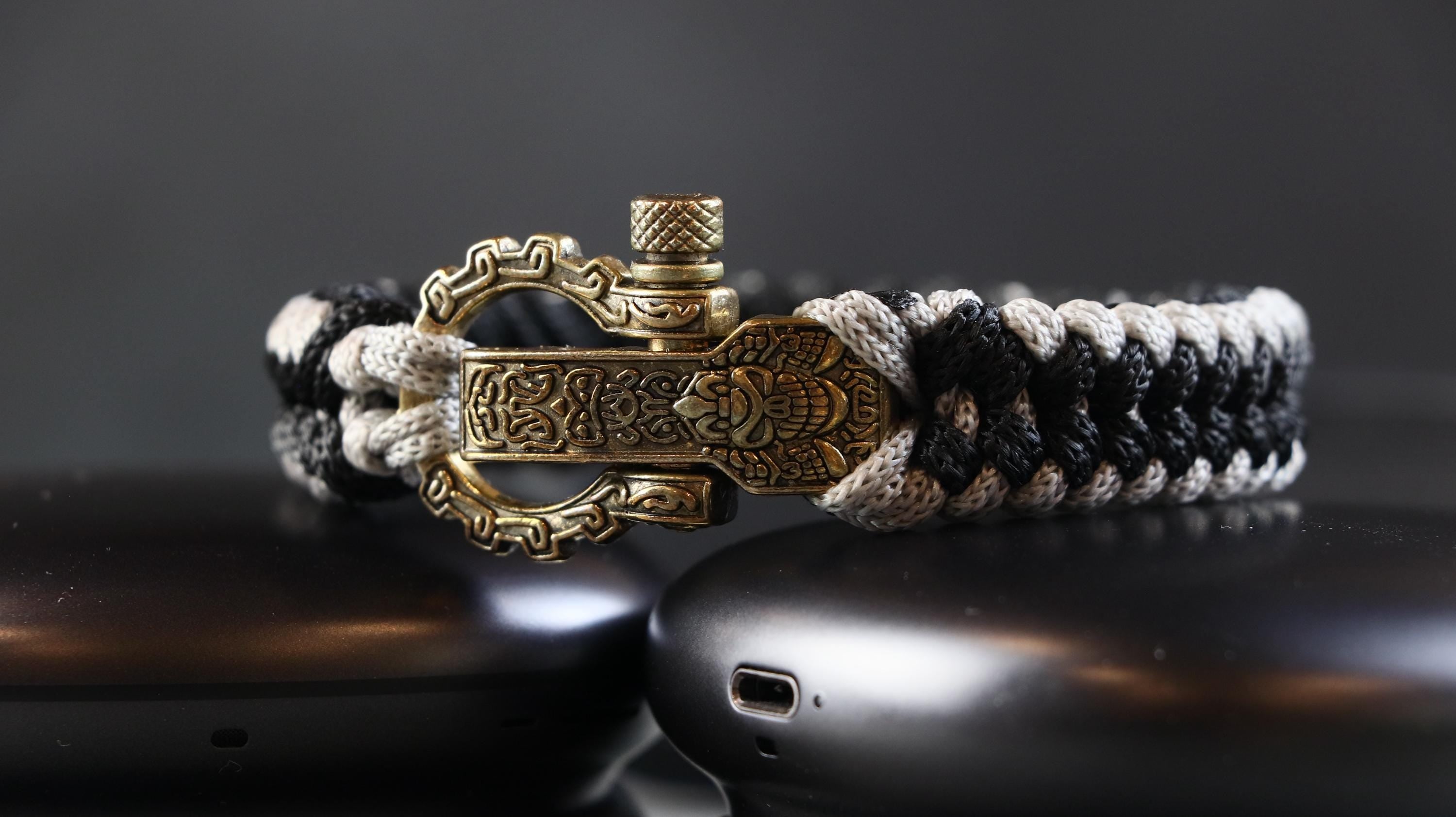 Handmade Gray & Black Pattern Men’s Macrame Bracelet