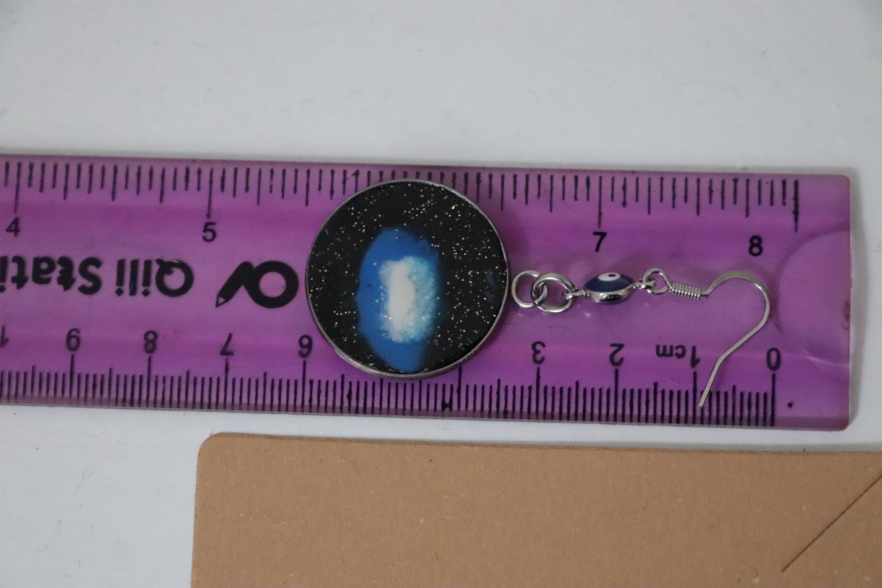 Handmade Polymer Clay Dangle Earrings in Black, Blue & White