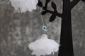 Handmade White Flower Earrings with Evil Eye