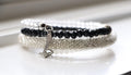 Layered Black and White Bracelet – Handmade with Silver Beads, Crochet & Wire Design