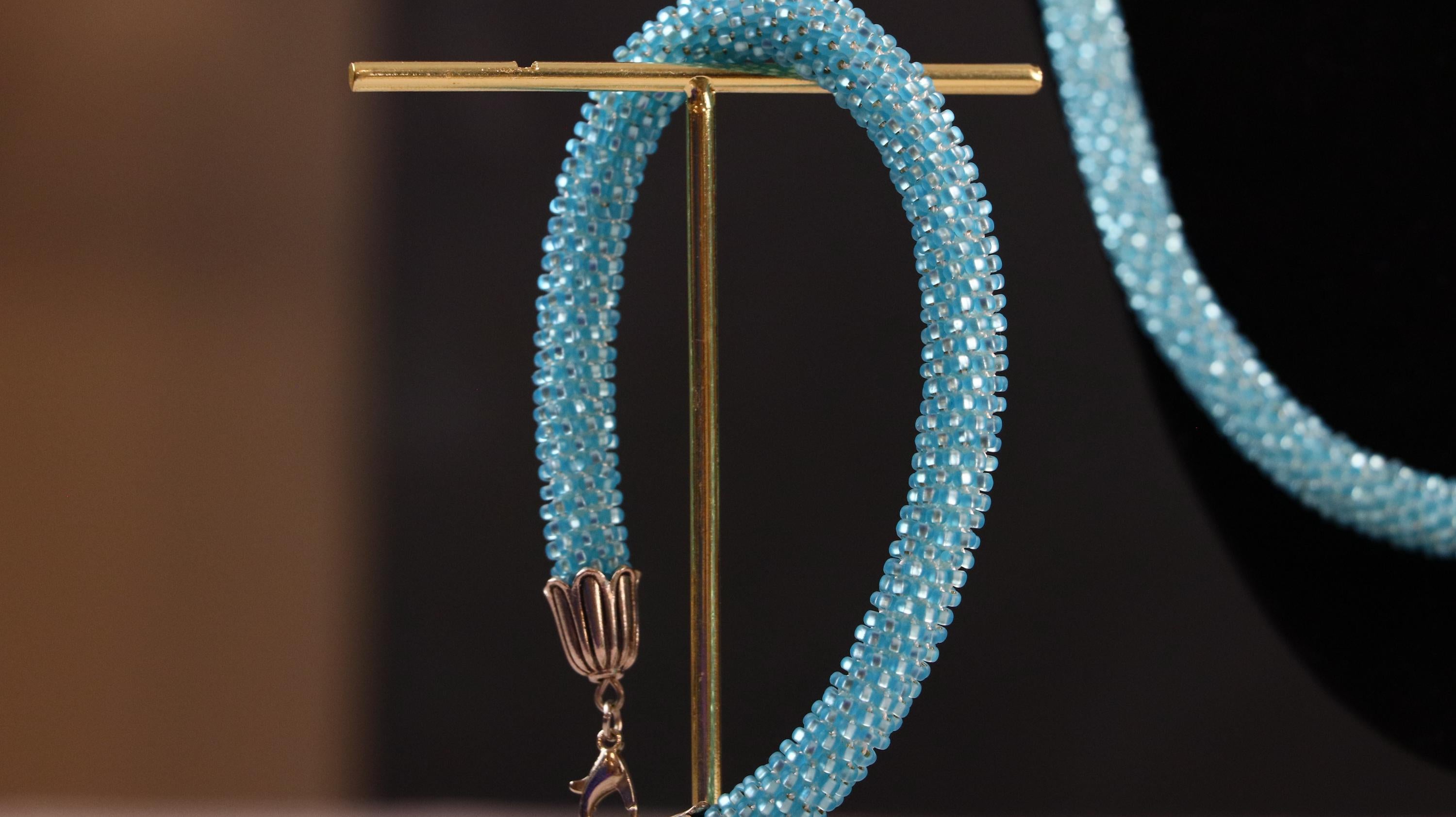Light Blue Jewelry Set for Women Beaded Necklace Bracelet and Earrings Set