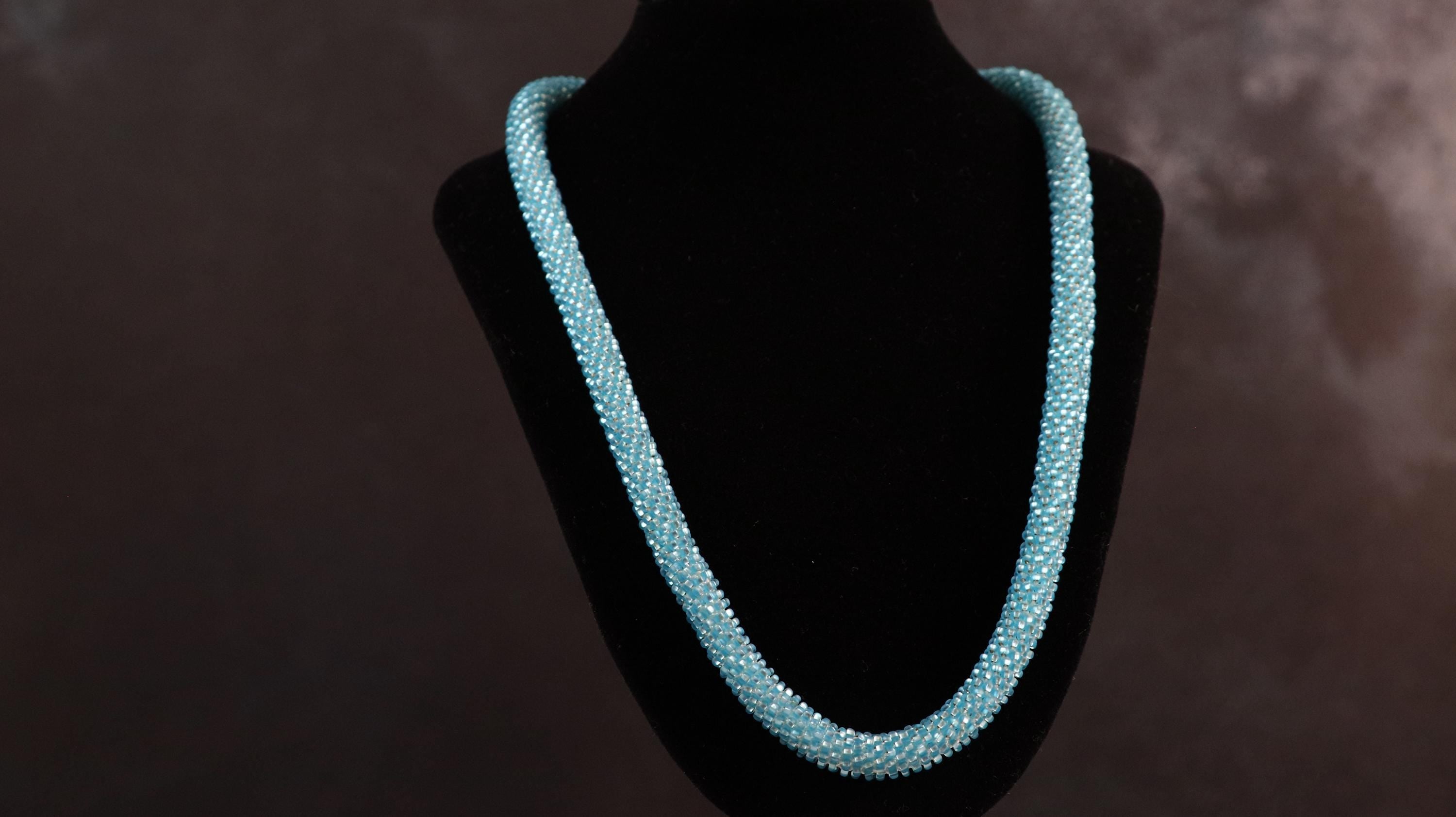 Light Blue Jewelry Set for Women Beaded Necklace Bracelet and Earrings Set