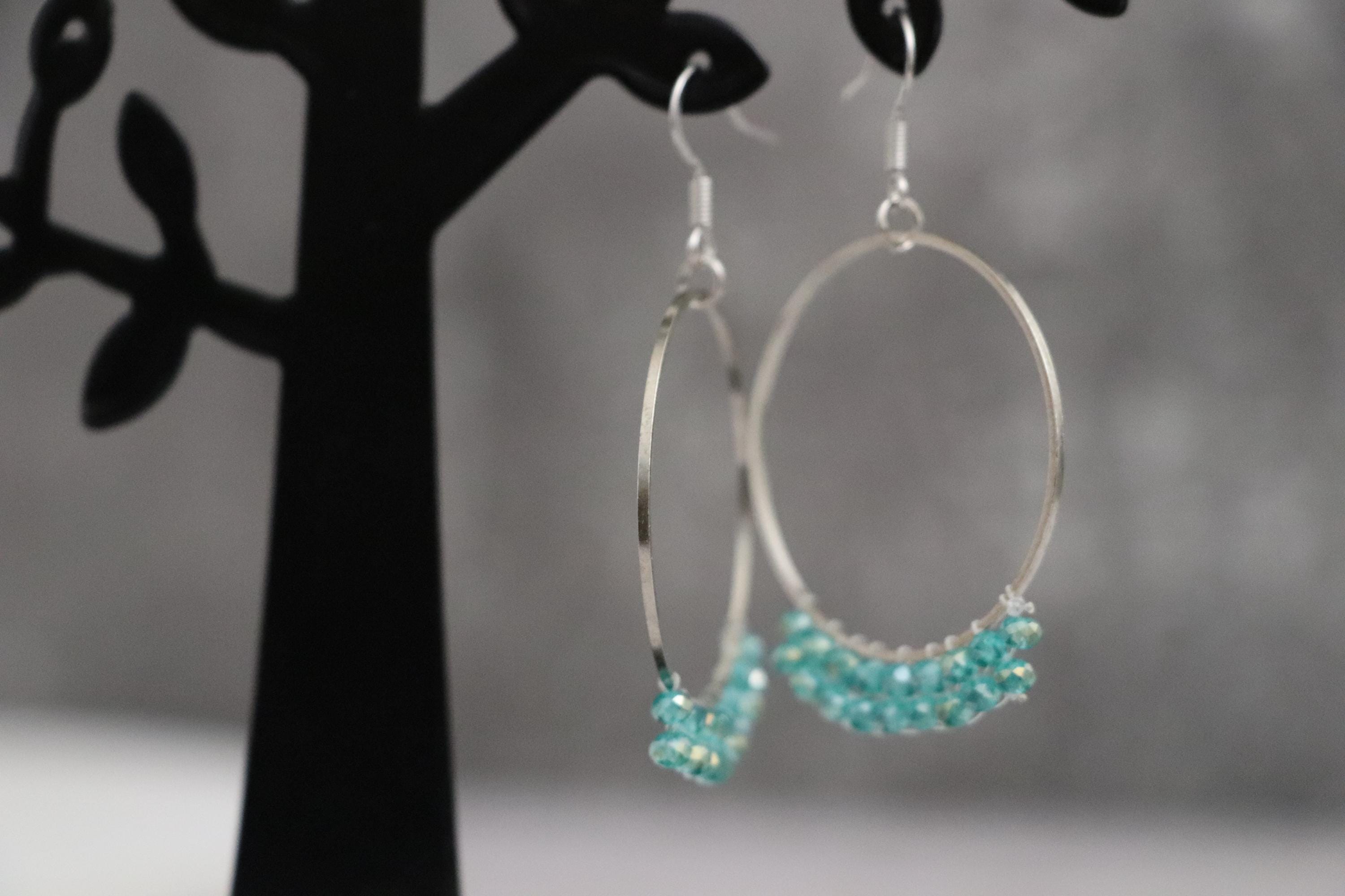 Light Green Bead Hoop Earrings
