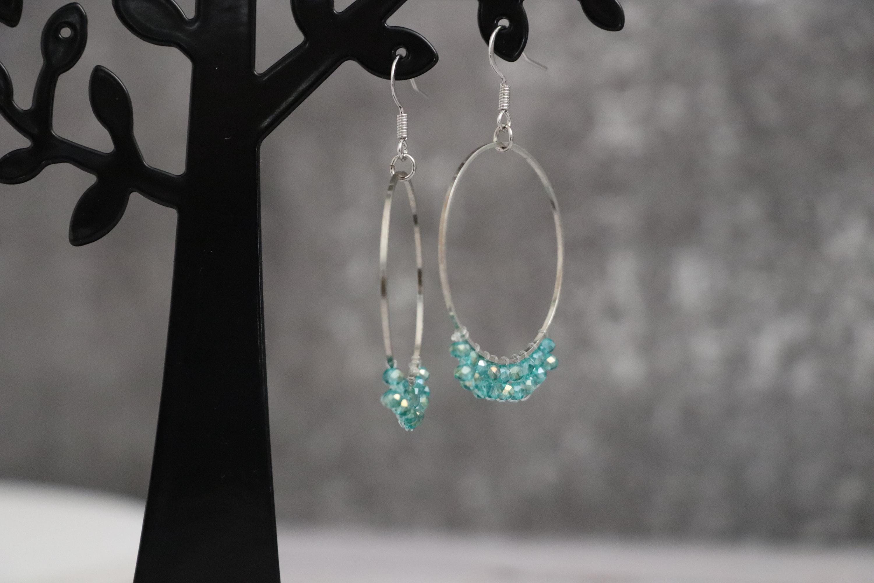 Light Green Bead Hoop Earrings