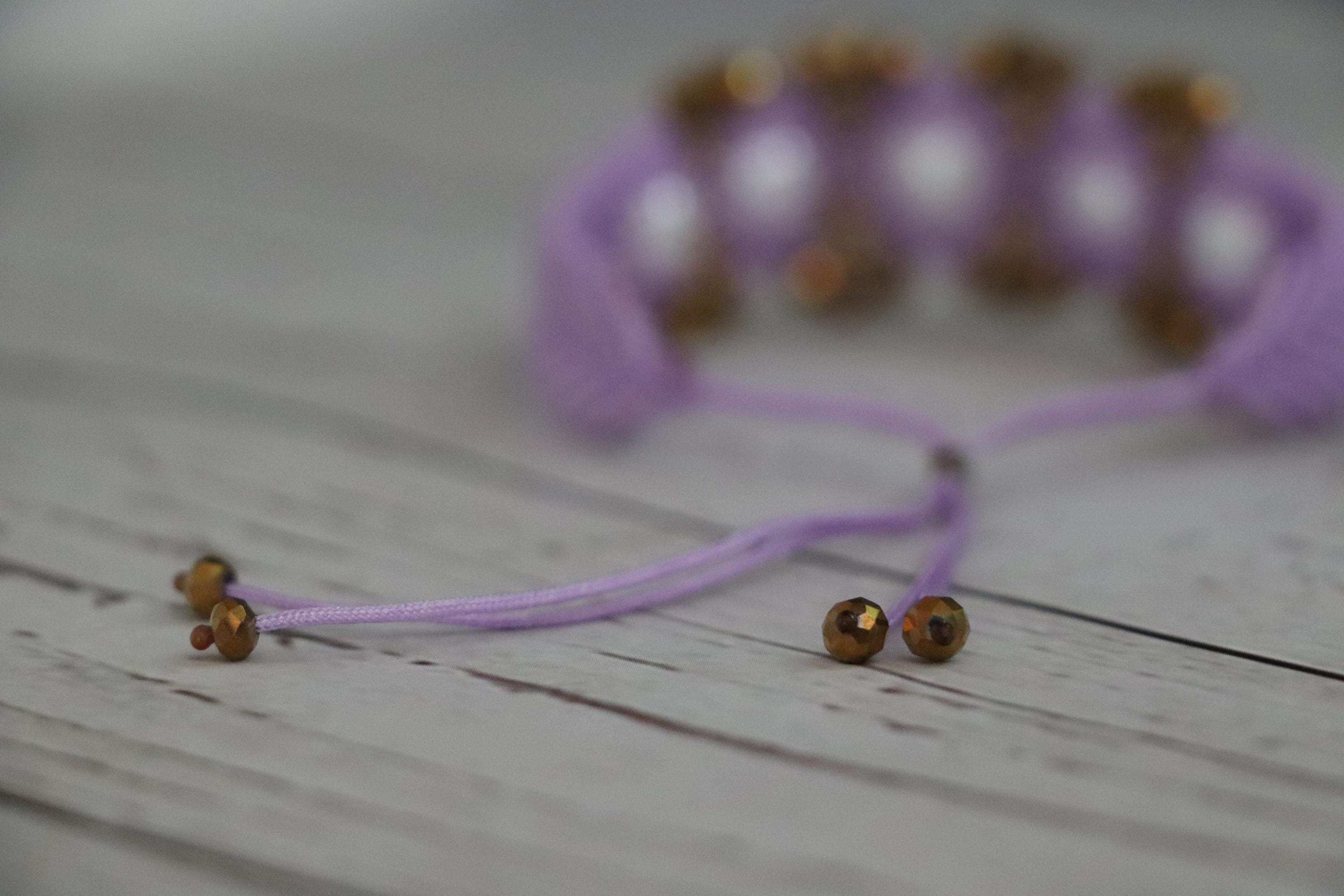 Lilac Macramé Bracelet with Gold & White Beads