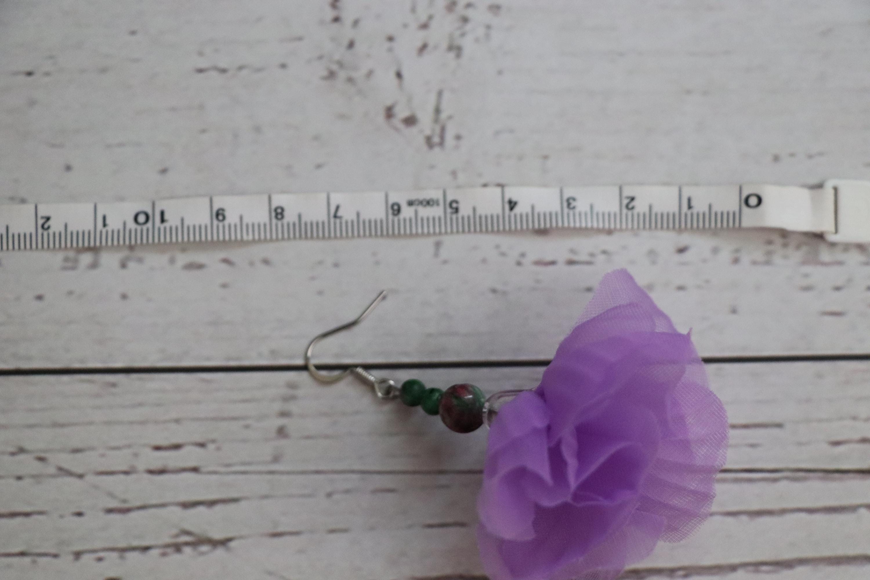 Lilac Tulip & Green Bead Earrings