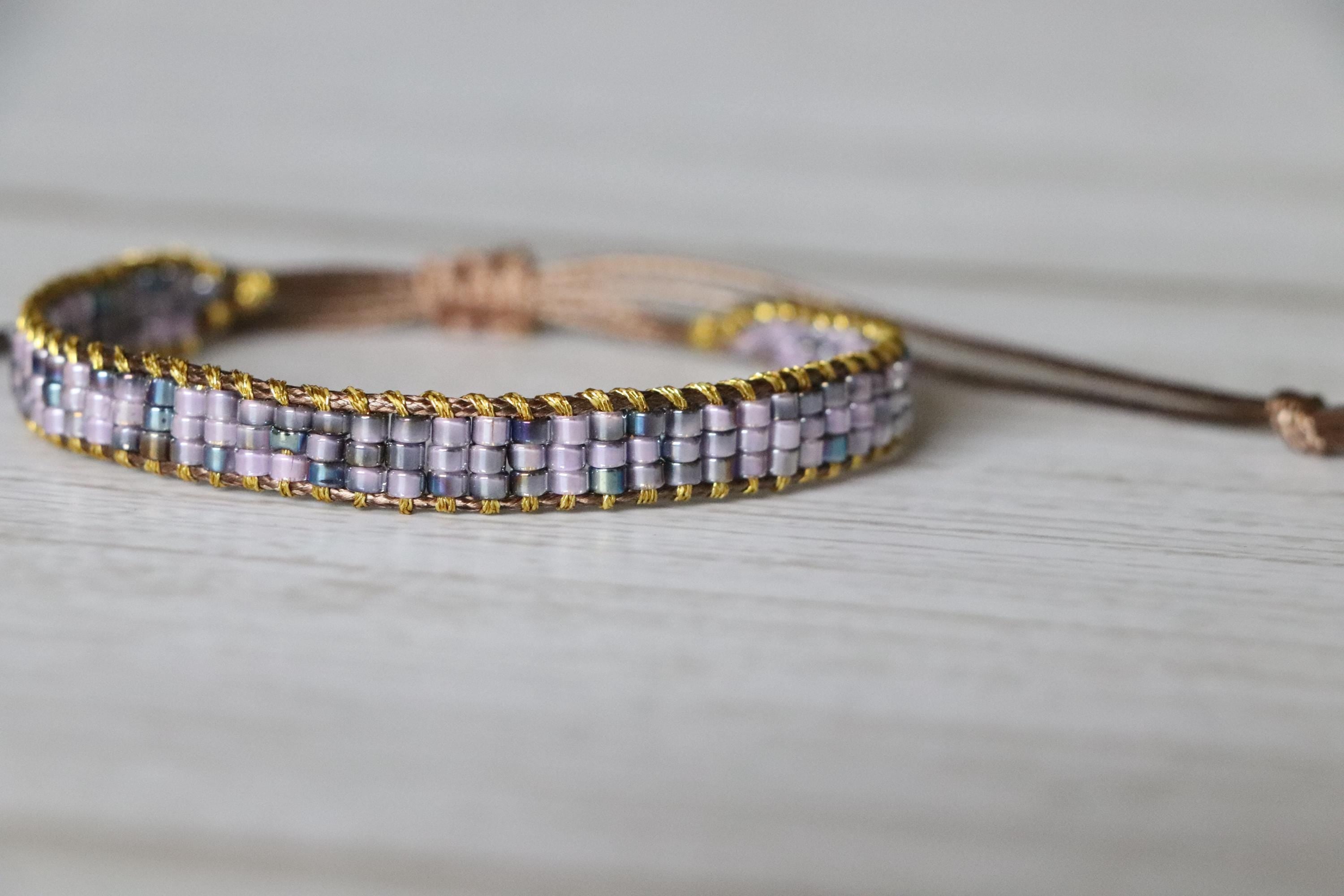 Lilac Woven Bracelet & Pink Glass Bead Bracelet – Handmade Soft Color Bracelet Set