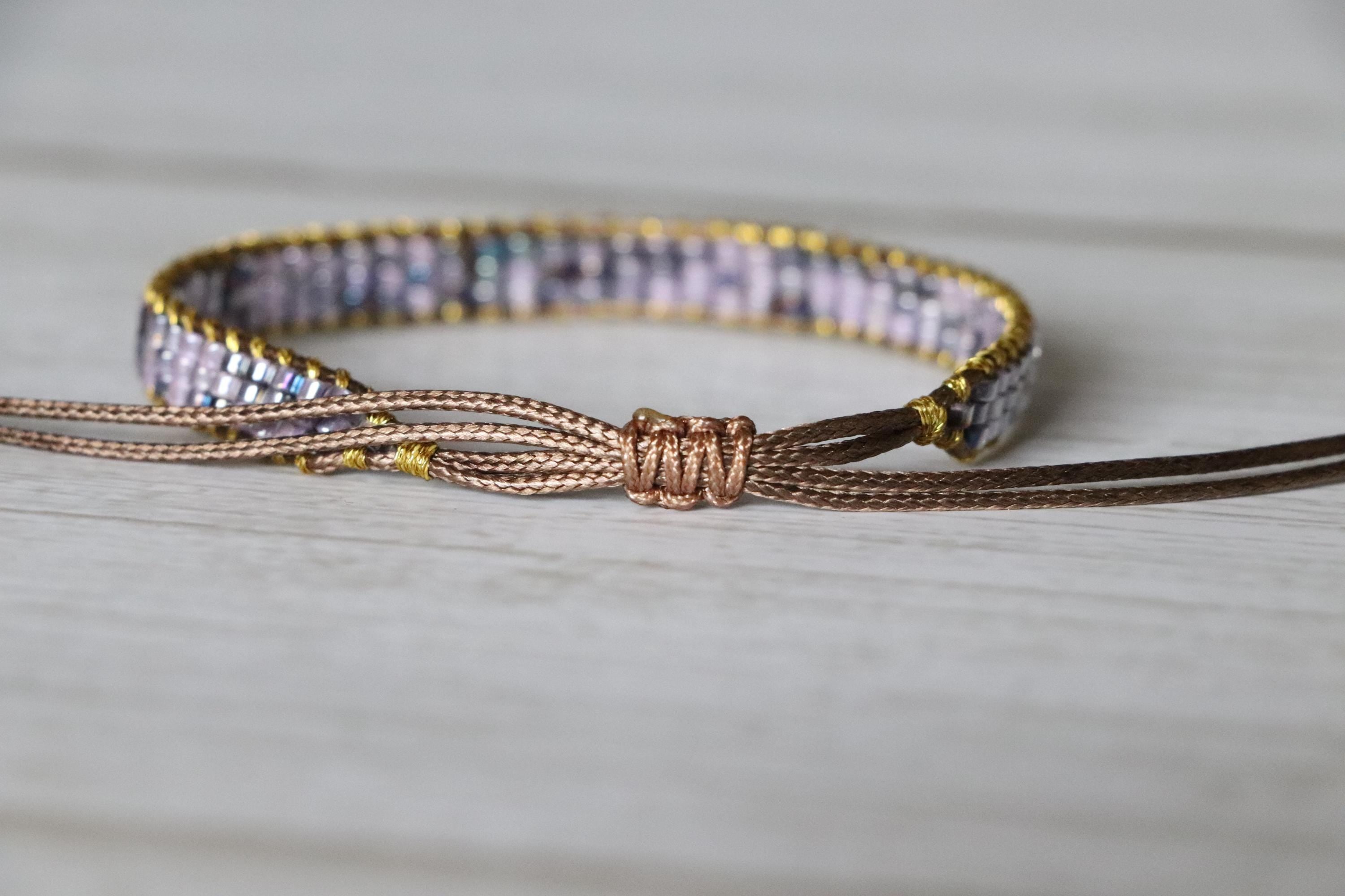 Lilac Woven Bracelet & Pink Glass Bead Bracelet – Handmade Soft Color Bracelet Set
