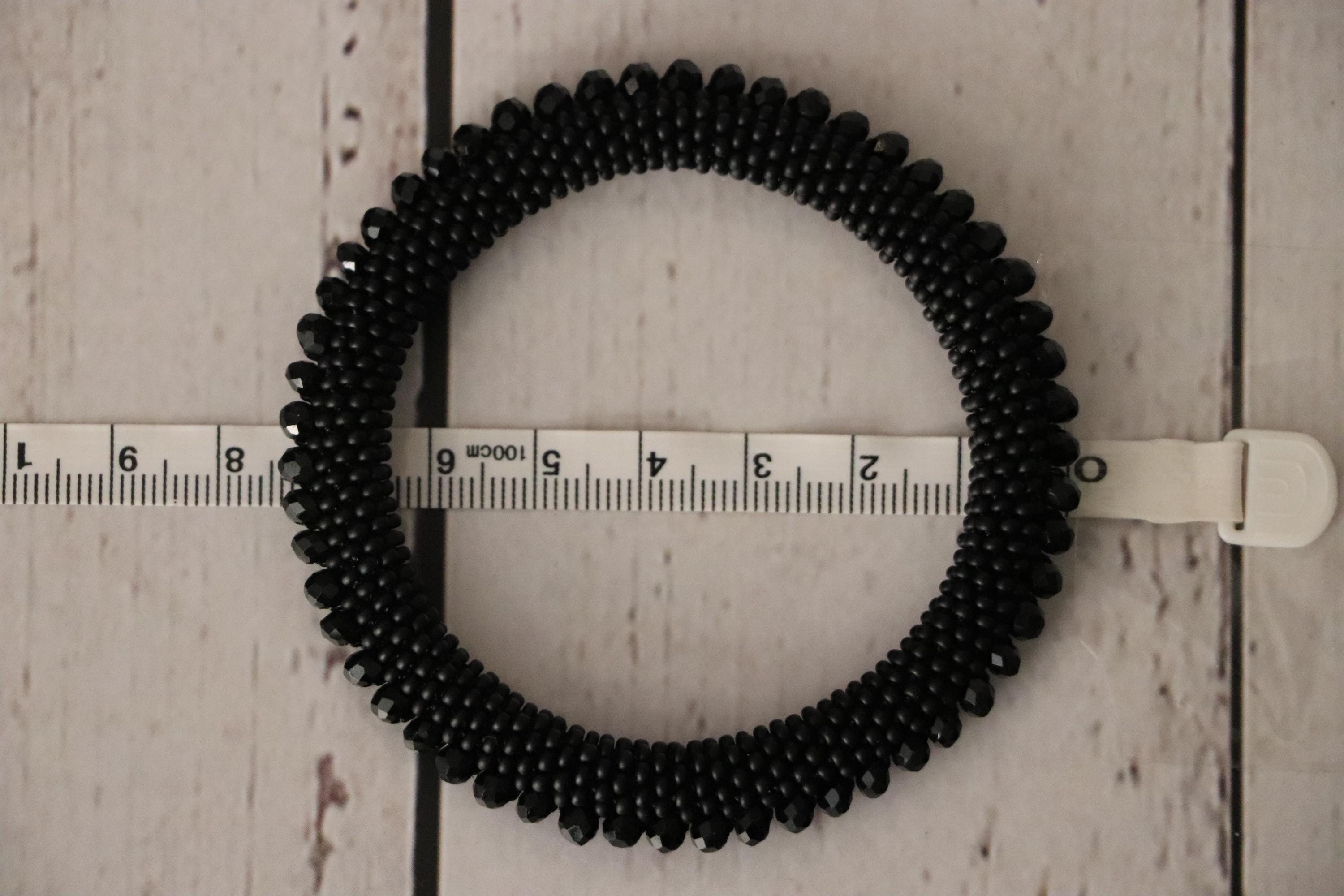 Matte Black Sand Beads with Crystal Center, Elastic Handmade Bracelet, Minimalist Jewelry Gift