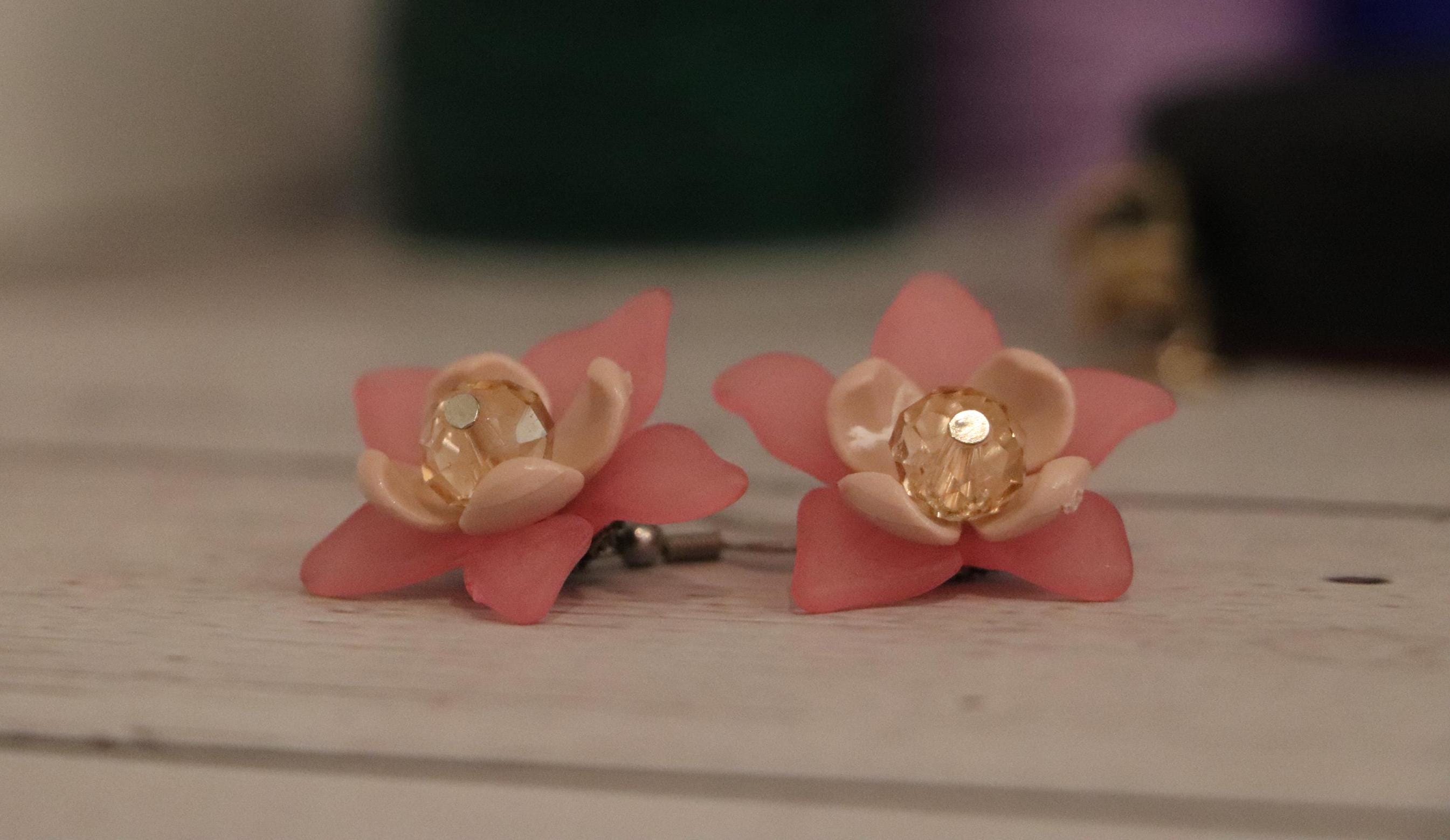 Pink&Beige Flower Earrings