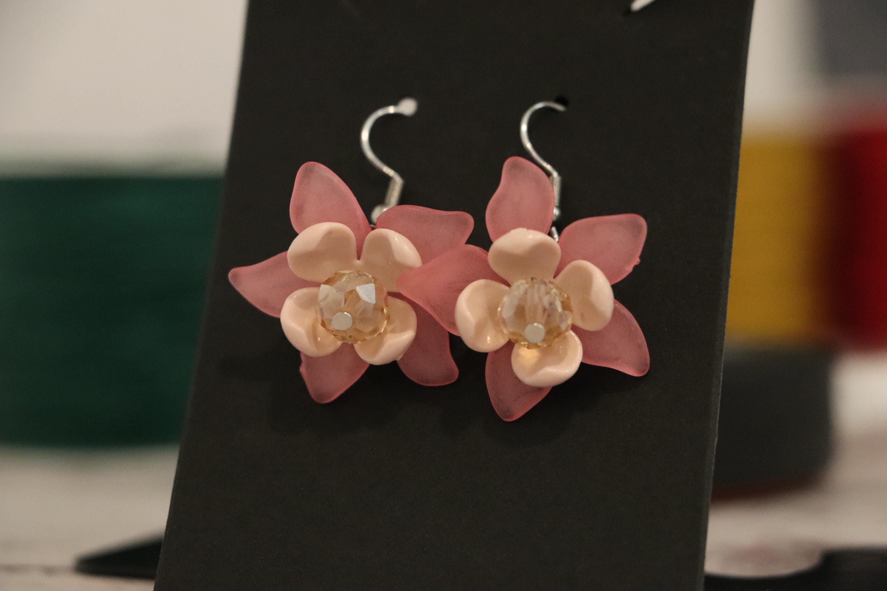 Pink&Beige Flower Earrings