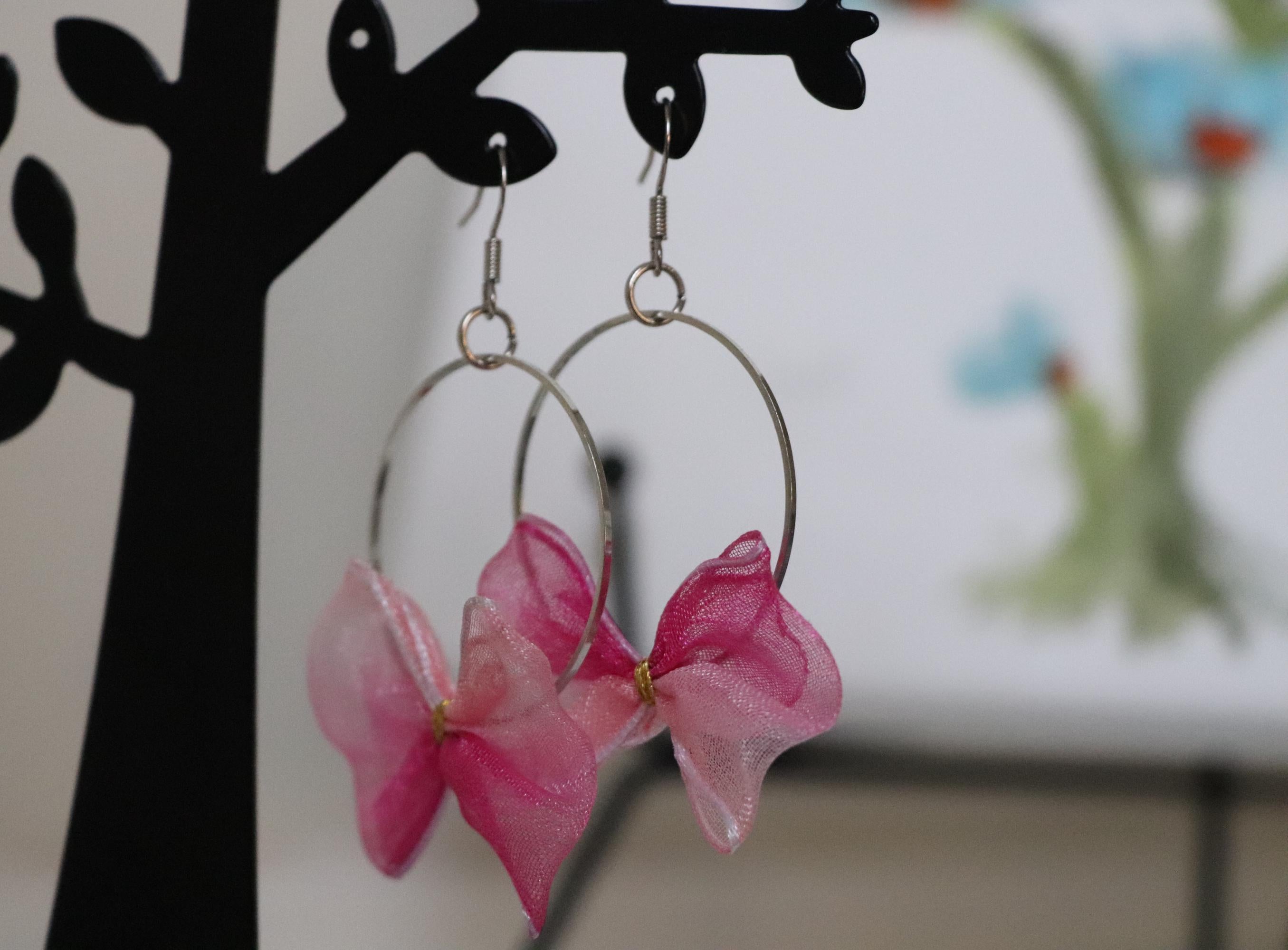 Pink Bow Hoop Earrings