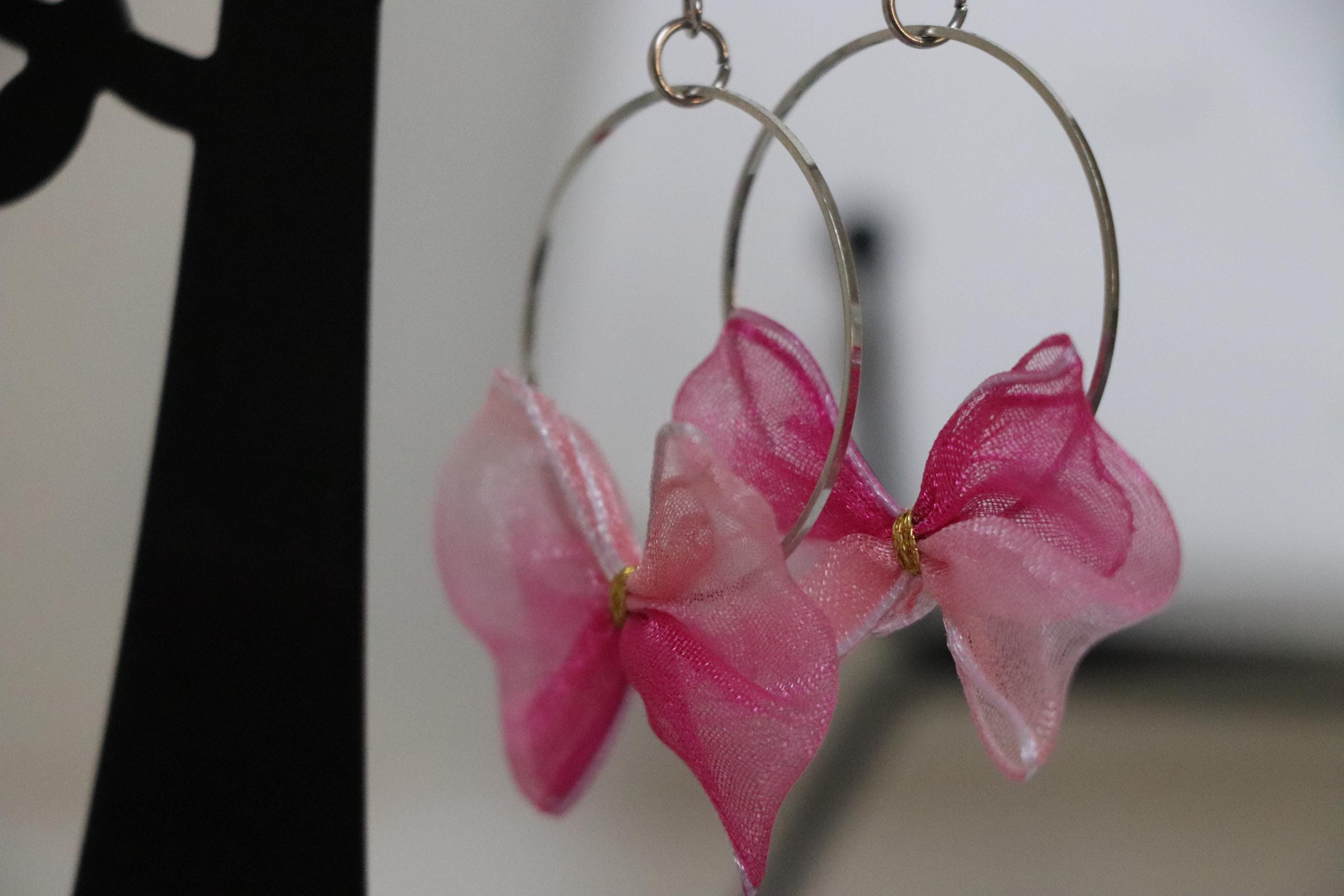 Pink Bow Hoop Earrings