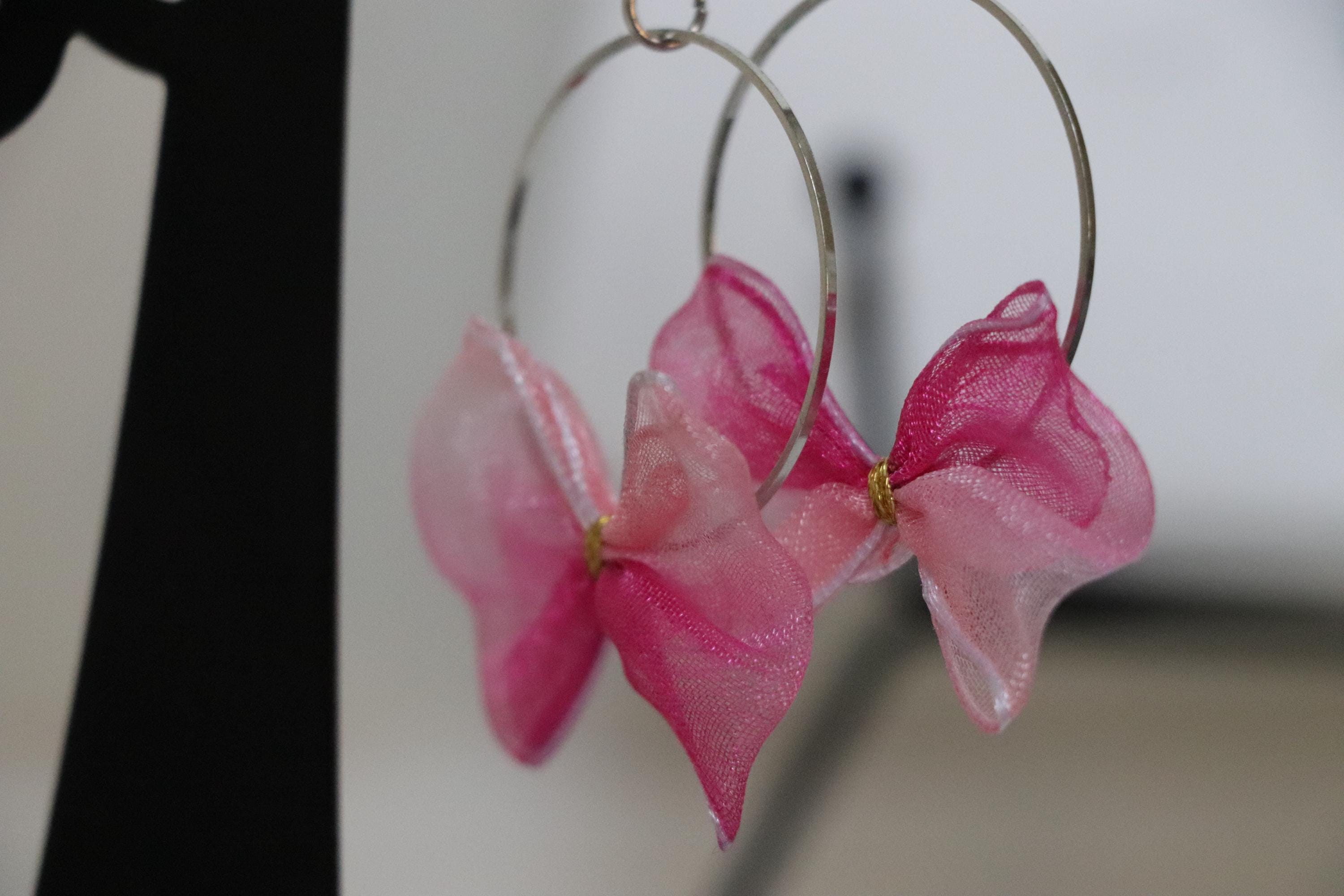 Pink Bow Hoop Earrings
