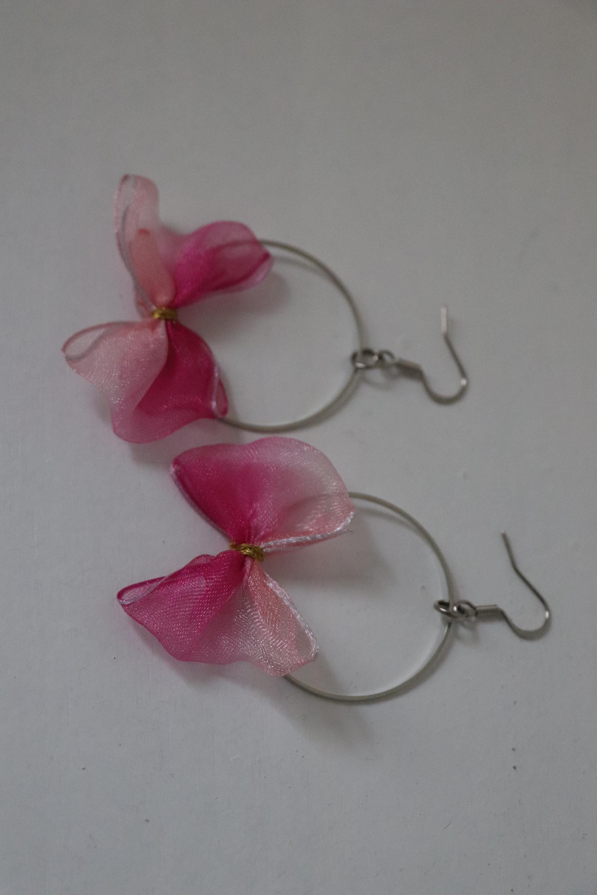 Pink Bow Hoop Earrings