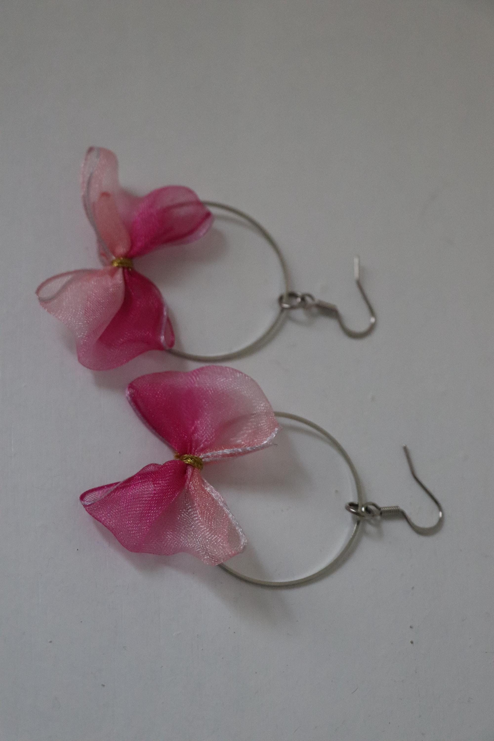 Pink Bow Hoop Earrings