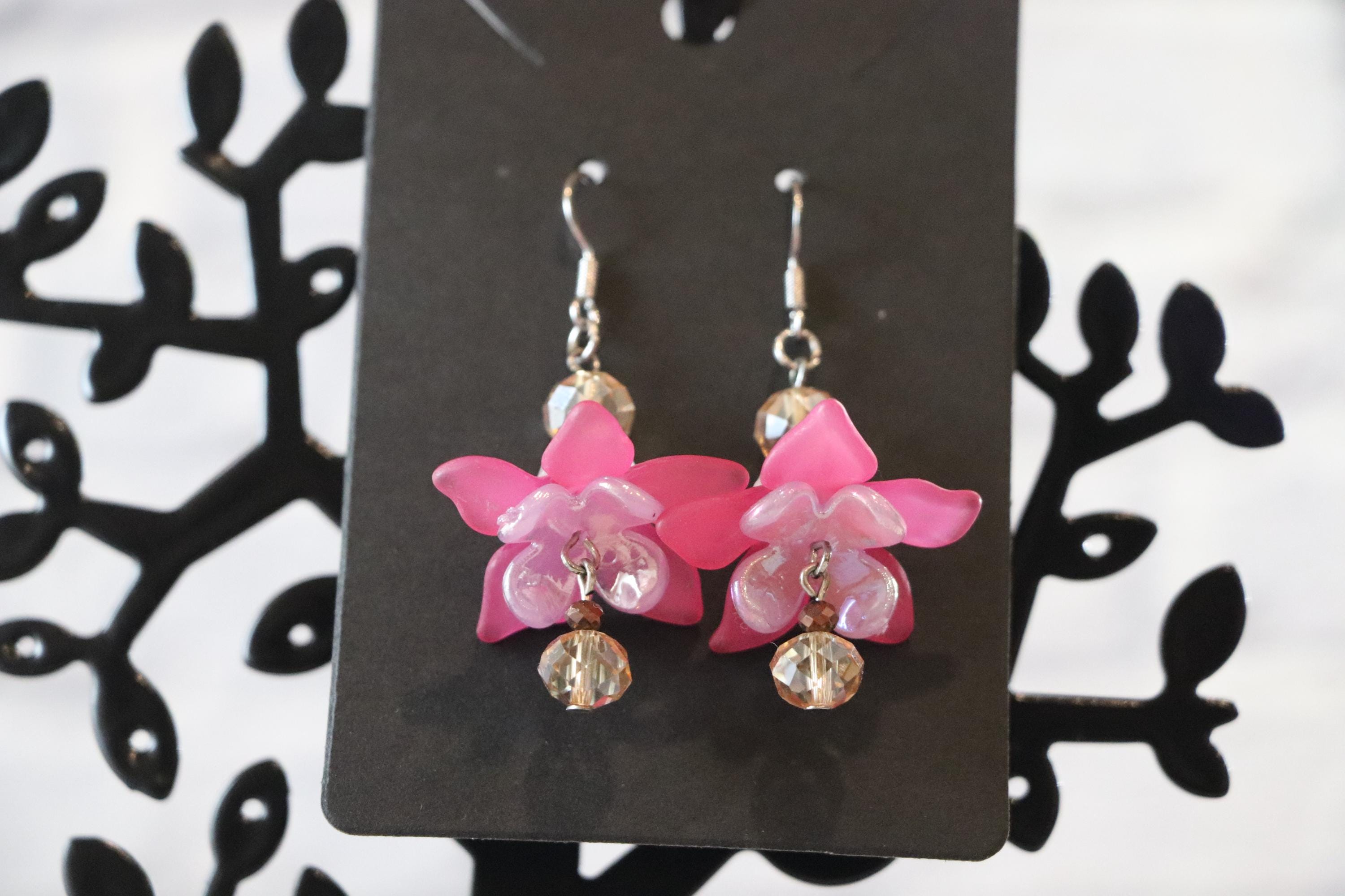Pink Flower Earrings