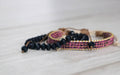 Pink Needlework Bracelet & Navy Bead Bracelet 09– Handmade Set of 2 Stylish Bracelets