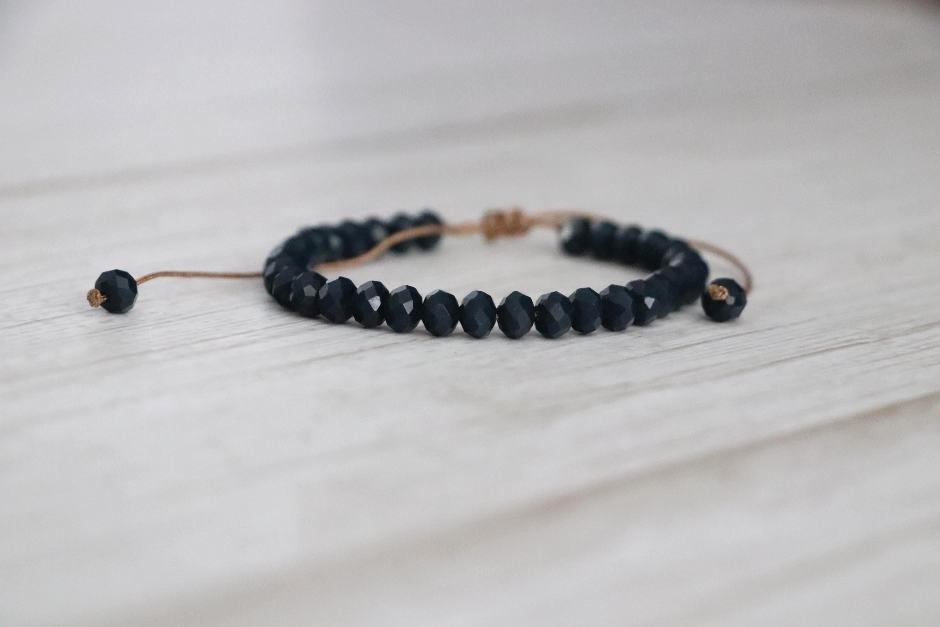 Pink Needlework Bracelet & Navy Bead Bracelet 09– Handmade Set of 2 Stylish Bracelets