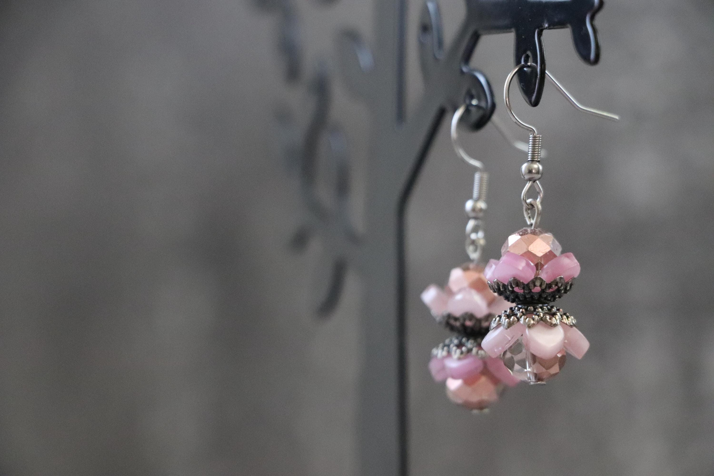 Pink & Silver Dangle Earrings