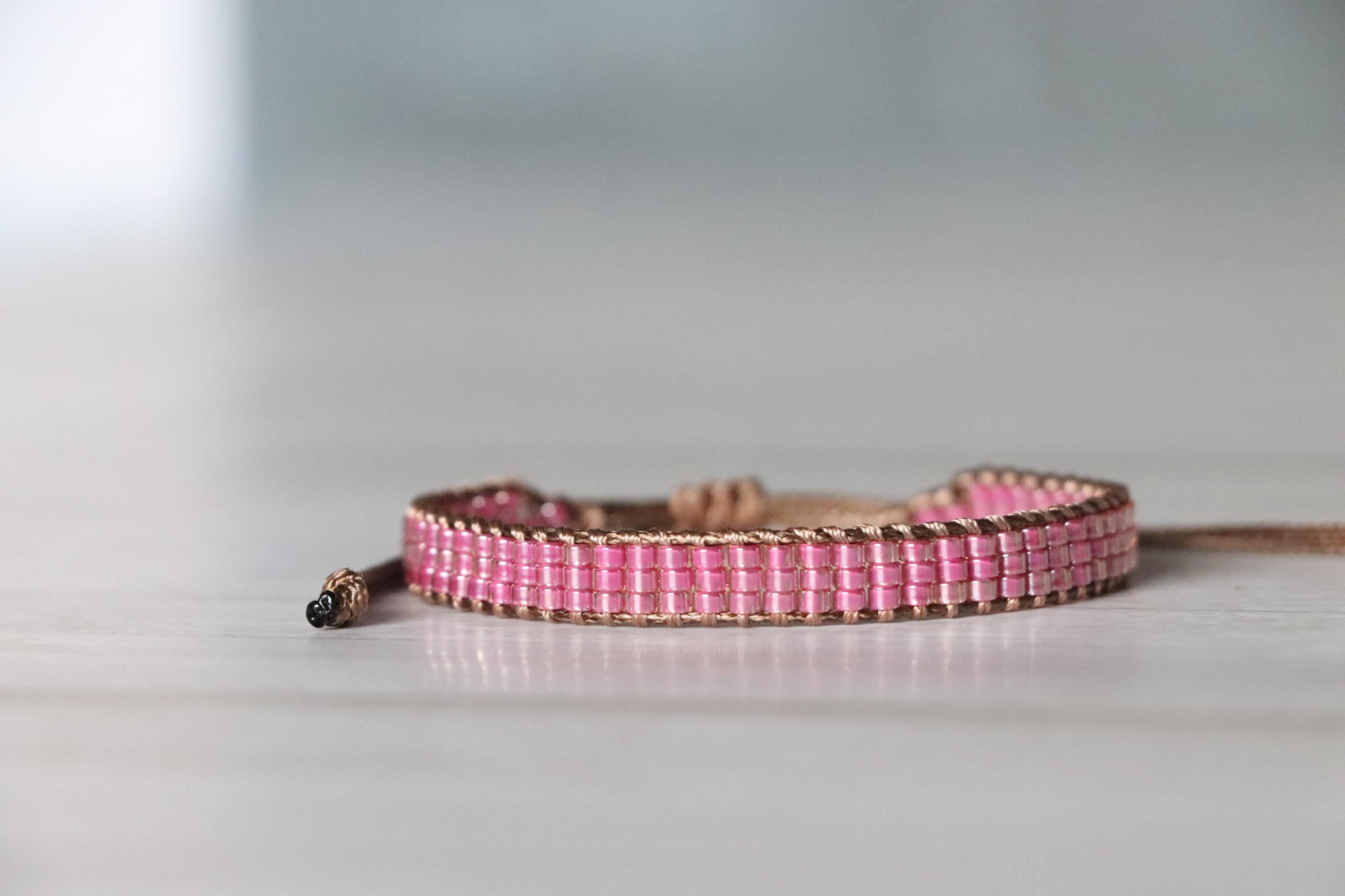 Pink Woven Bracelet & Purple Beaded Bracelet – Handmade Feminine Bracelet Set