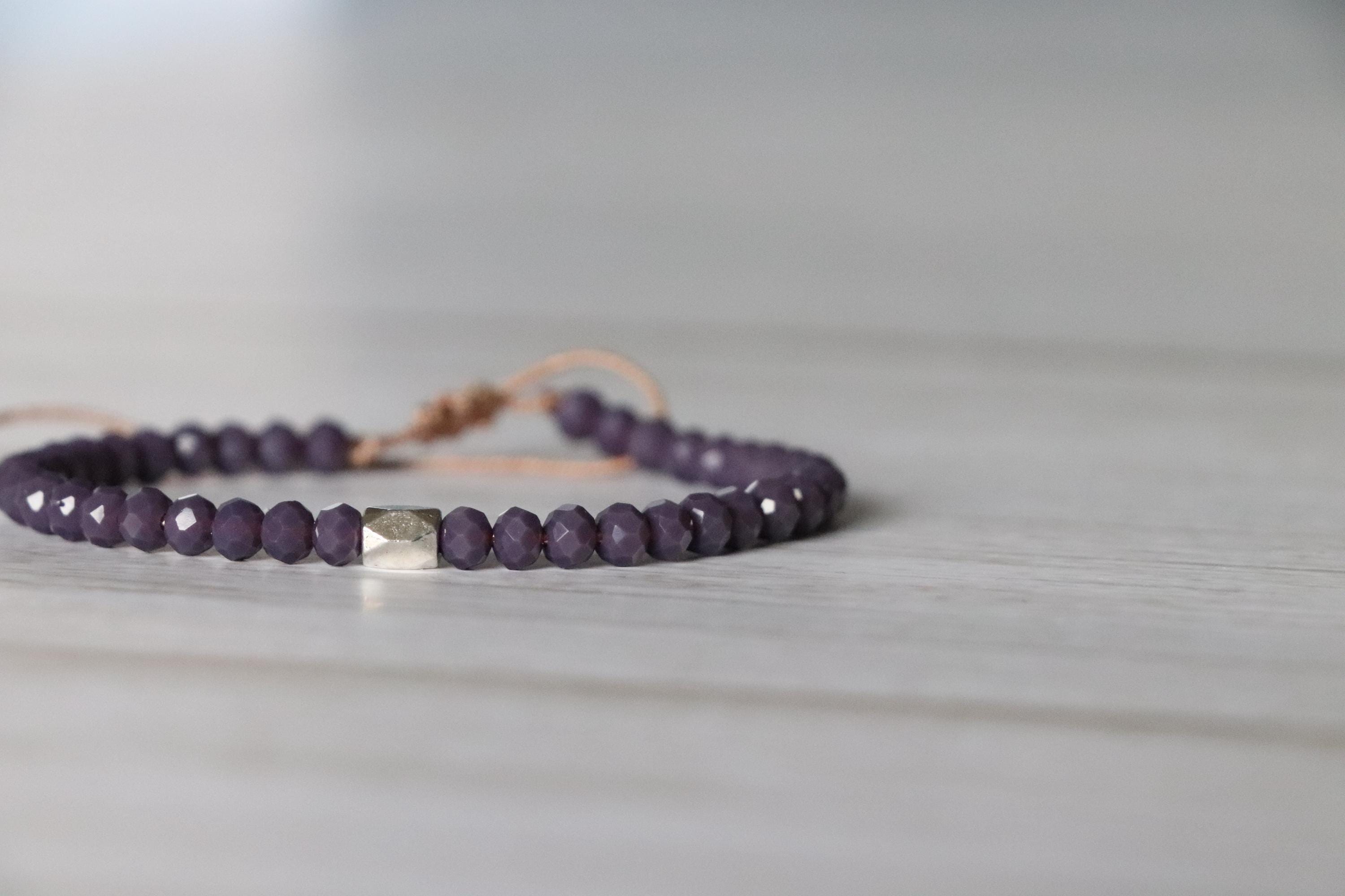 Pink Woven Bracelet & Purple Beaded Bracelet – Handmade Feminine Bracelet Set