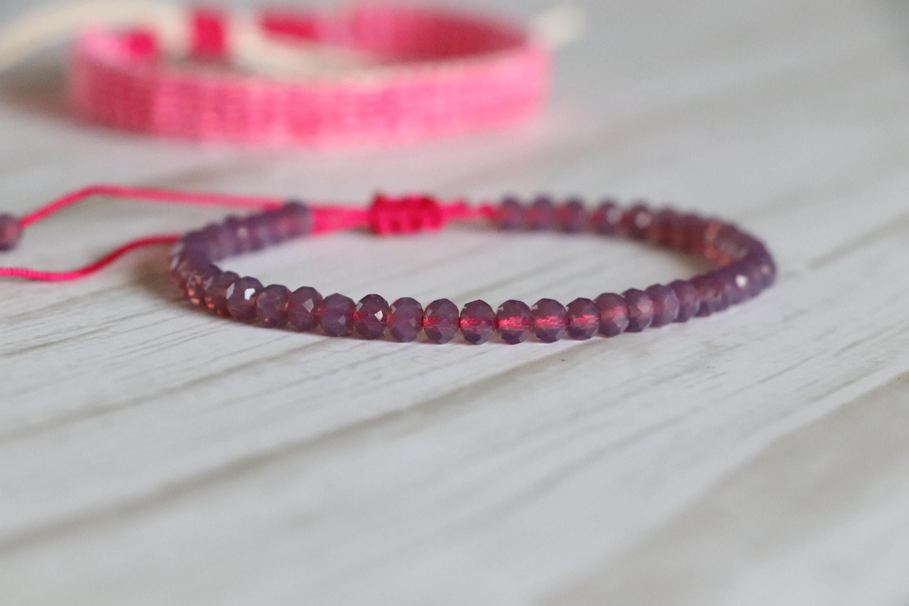 Pink Woven Bracelet and Beaded Bracelet Set – Handmade Gift for Her