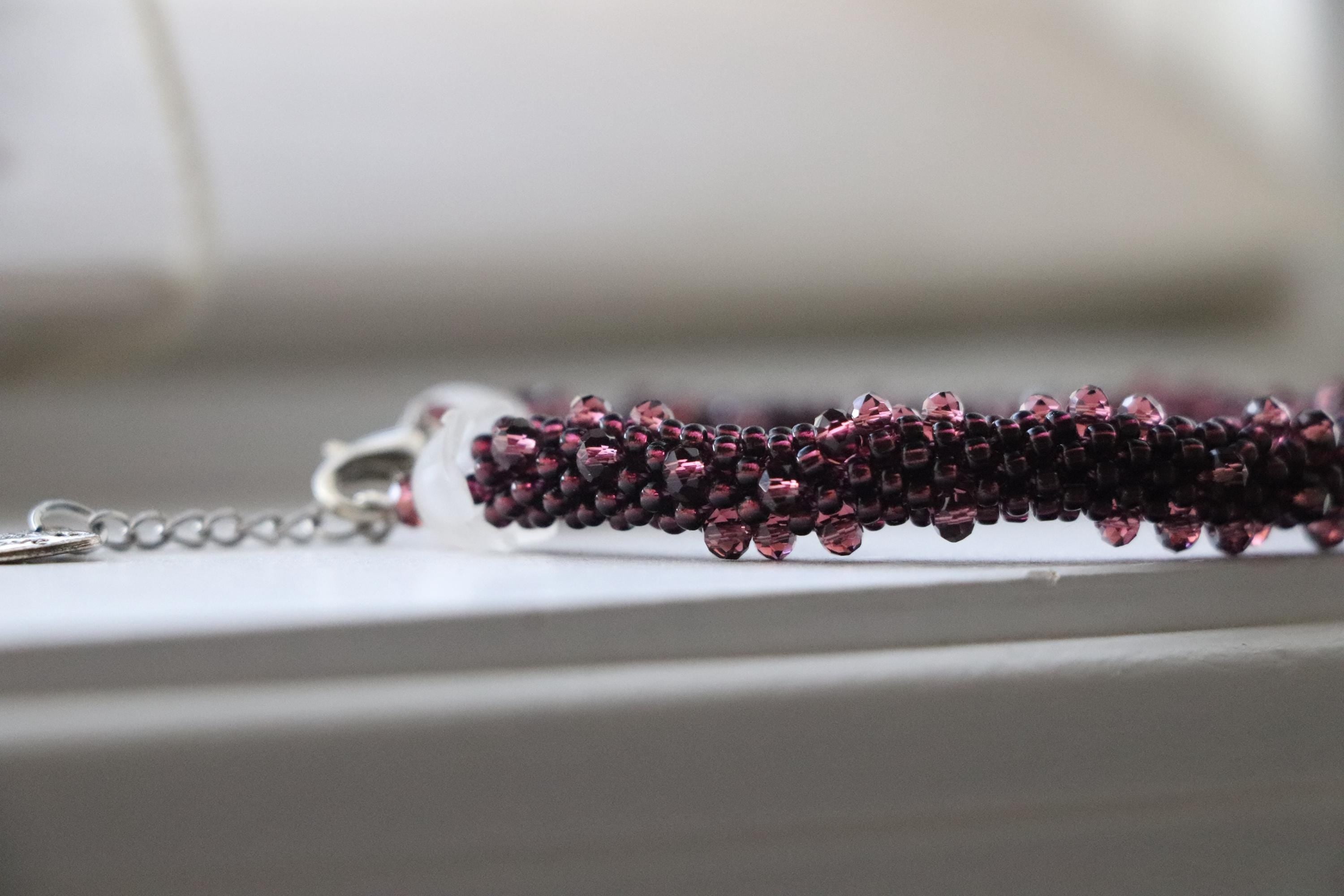 Purple Crochet Bracelet with Sparkling Bead
