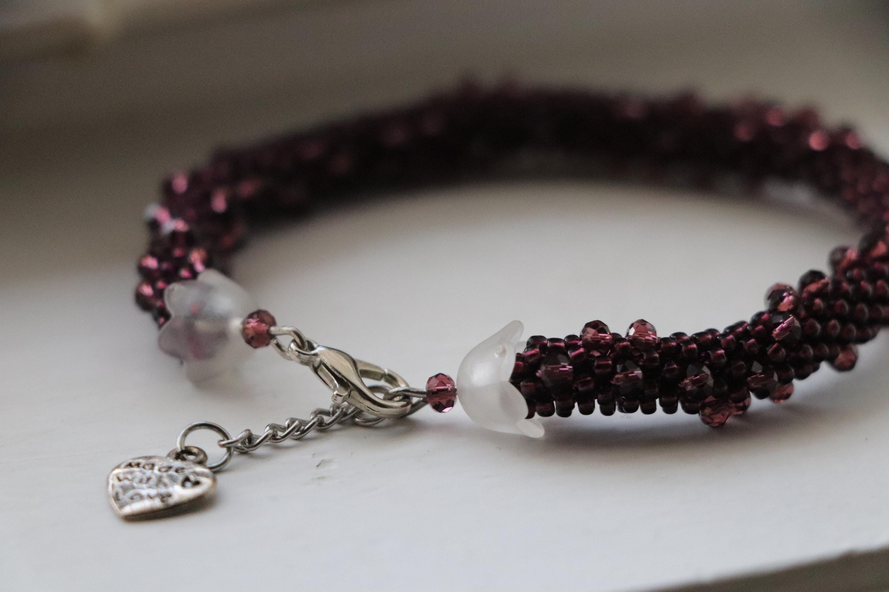 Purple Crochet Bracelet with Sparkling Bead