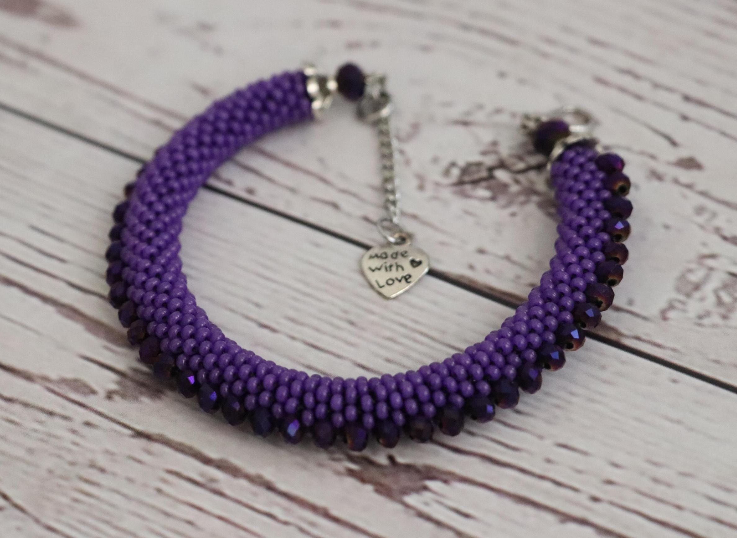 Purple Crystal Beaded Bracelet
