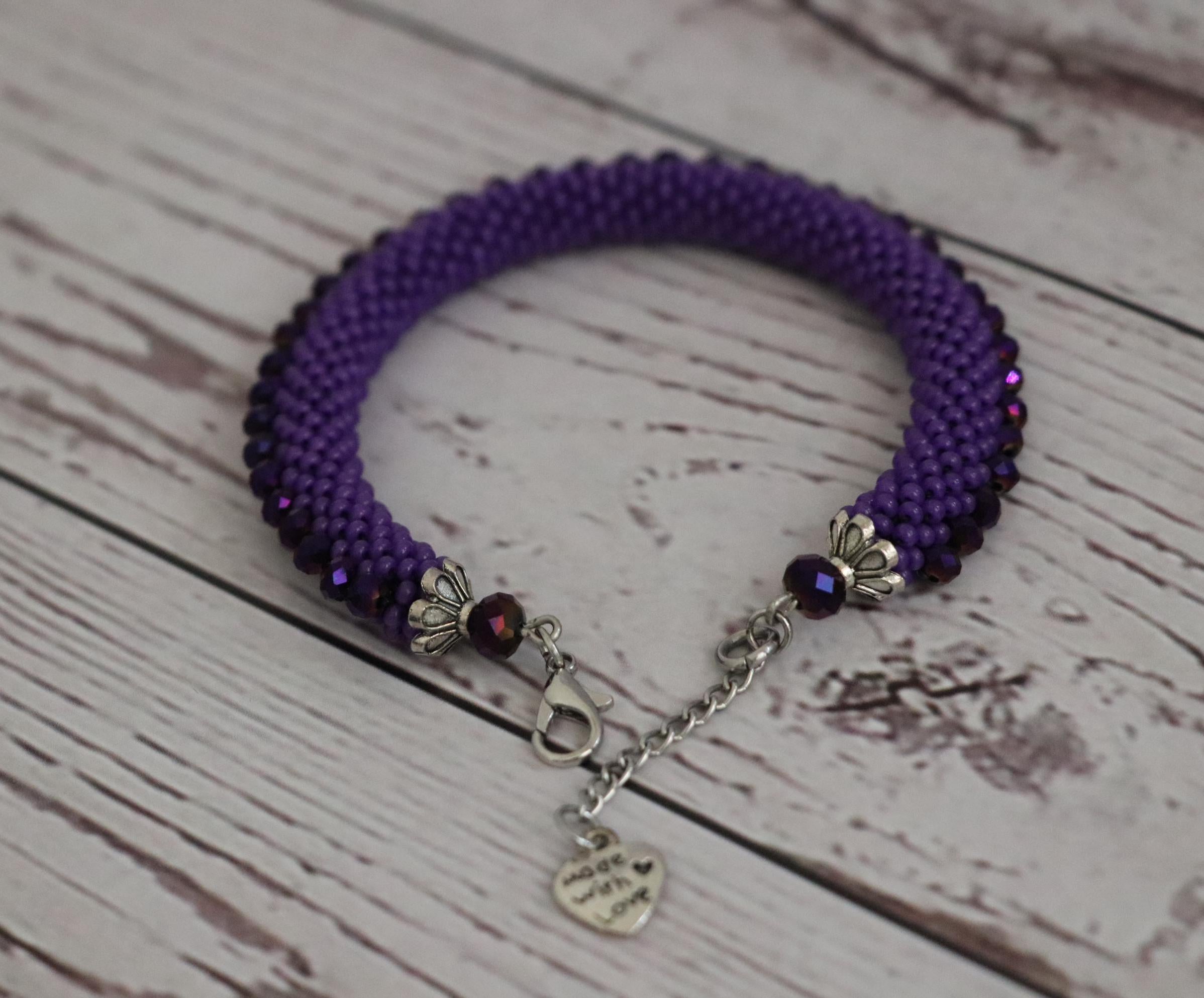 Purple Crystal Beaded Bracelet
