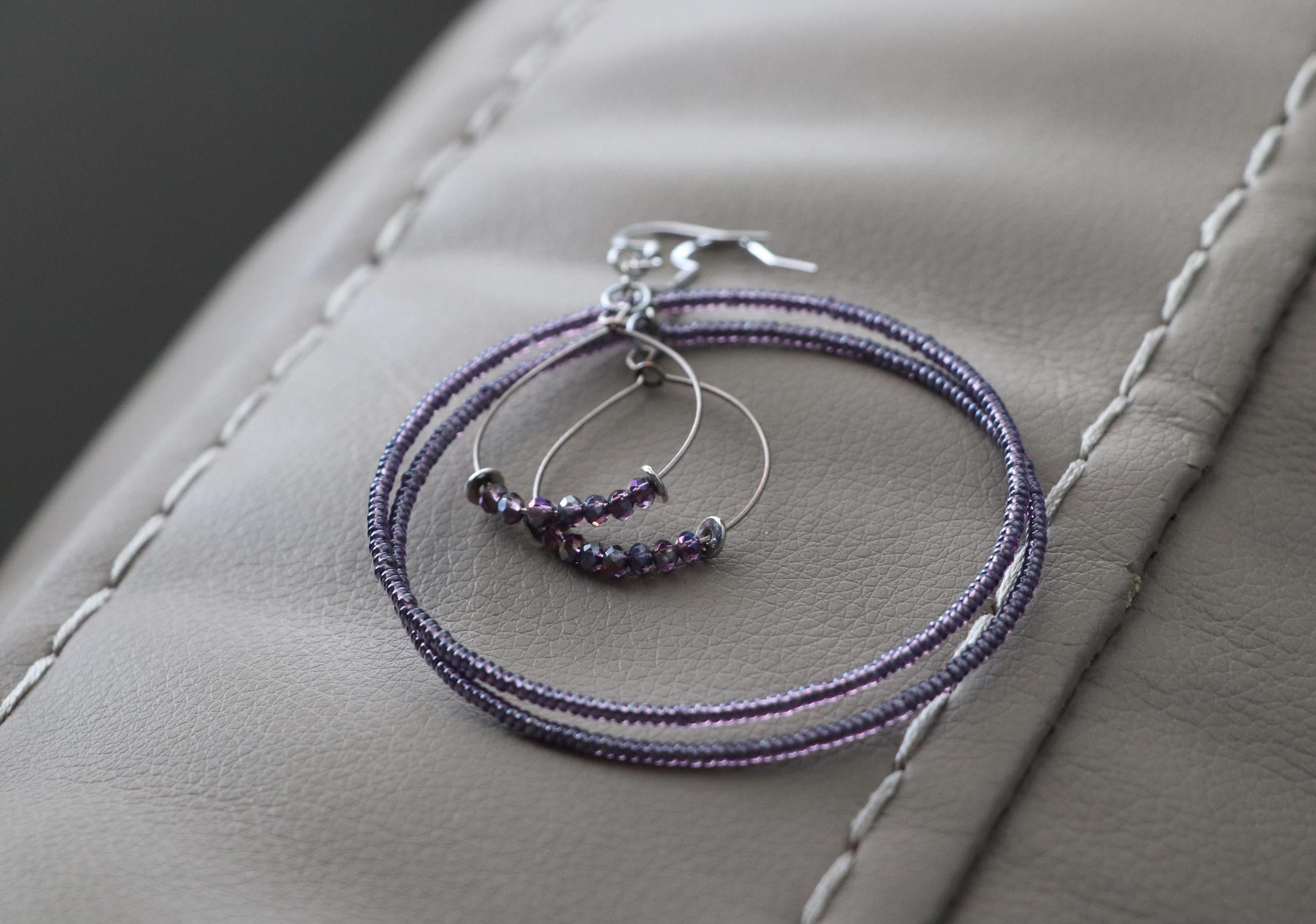 Purple Seed Bead Hoop Earrings