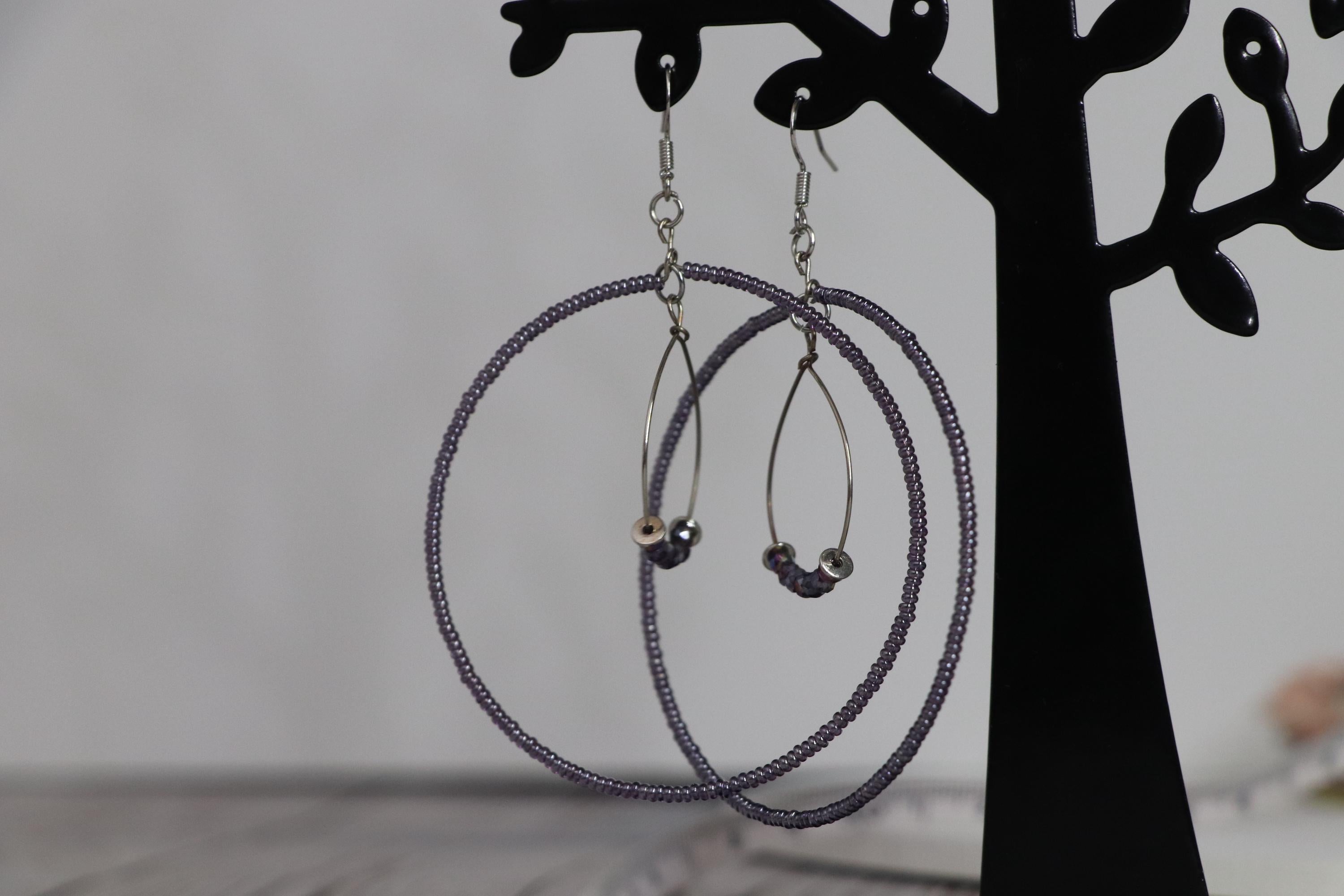 Purple Seed Bead Hoop Earrings