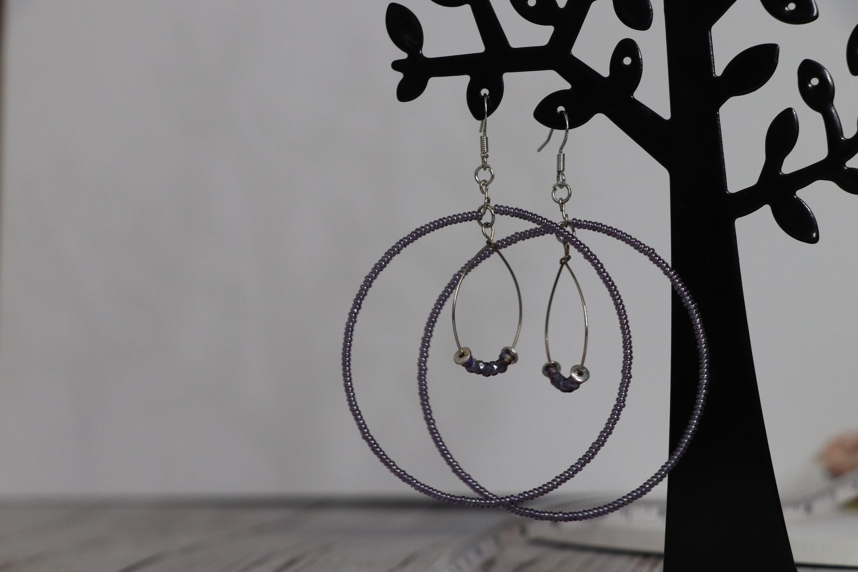Purple Seed Bead Hoop Earrings