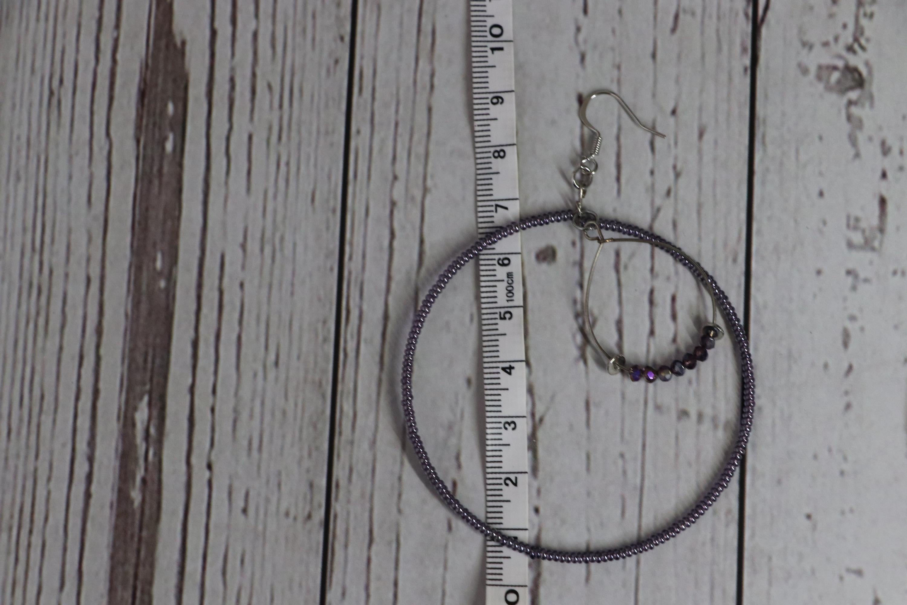 Purple Seed Bead Hoop Earrings