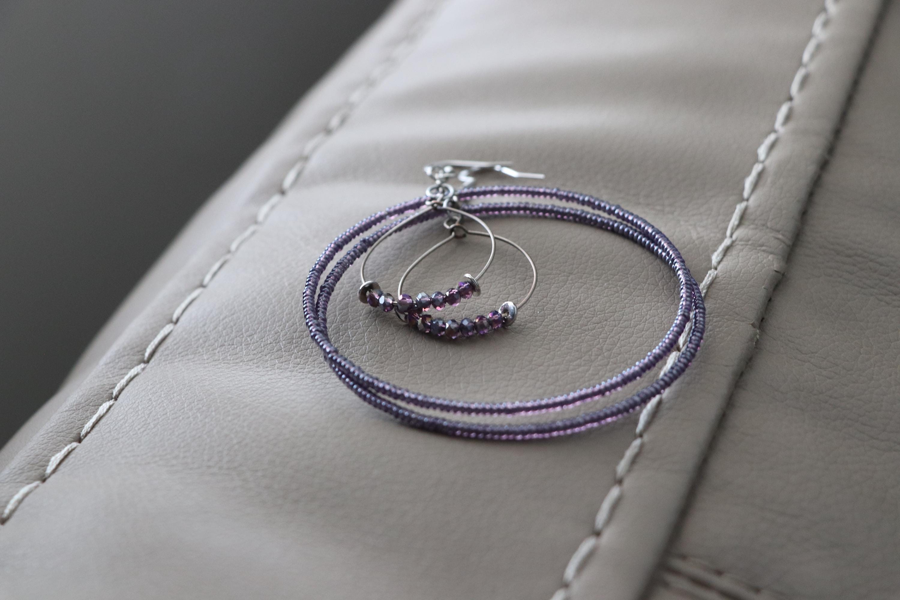 Purple Seed Bead Hoop Earrings